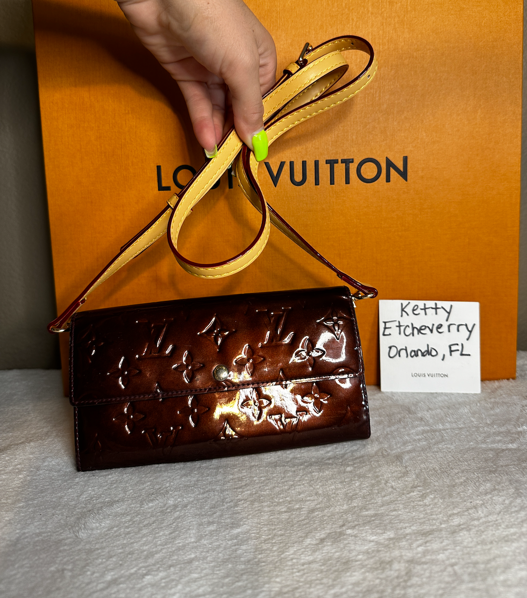 Authentic Louis Vuitton Monogram Burgundy Vernis Wallet Crossbody