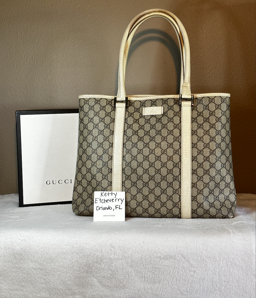 Authentic Gucci GG PVC White & Beige Large Tote