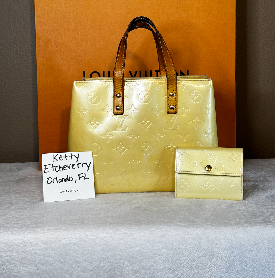 Authentic Louis Vuitton Pearl Vernis Reade PM Handbag & Compact Wallet Bundle Set