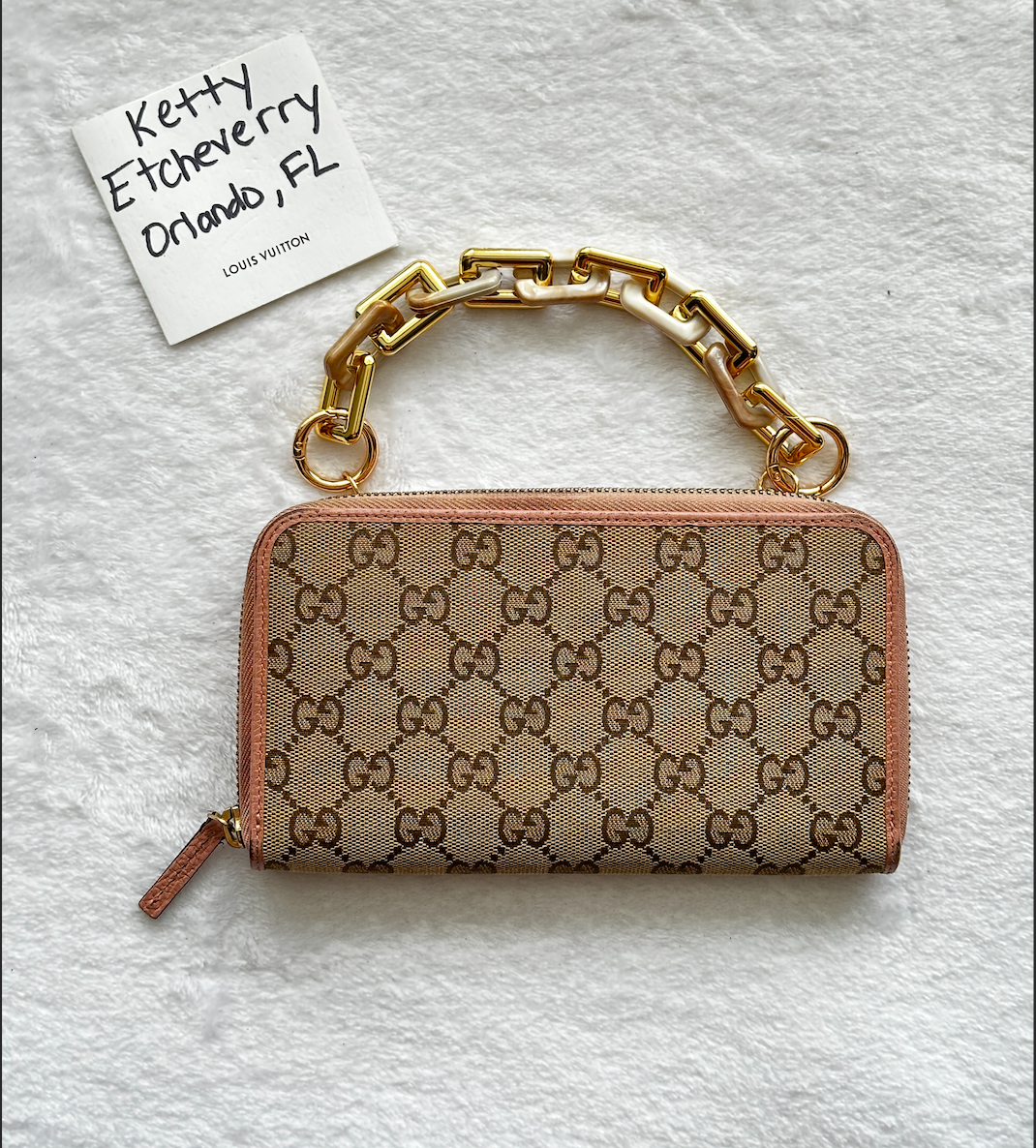 Authentic Gucci GG Pink Canvas Full Zip Wallet