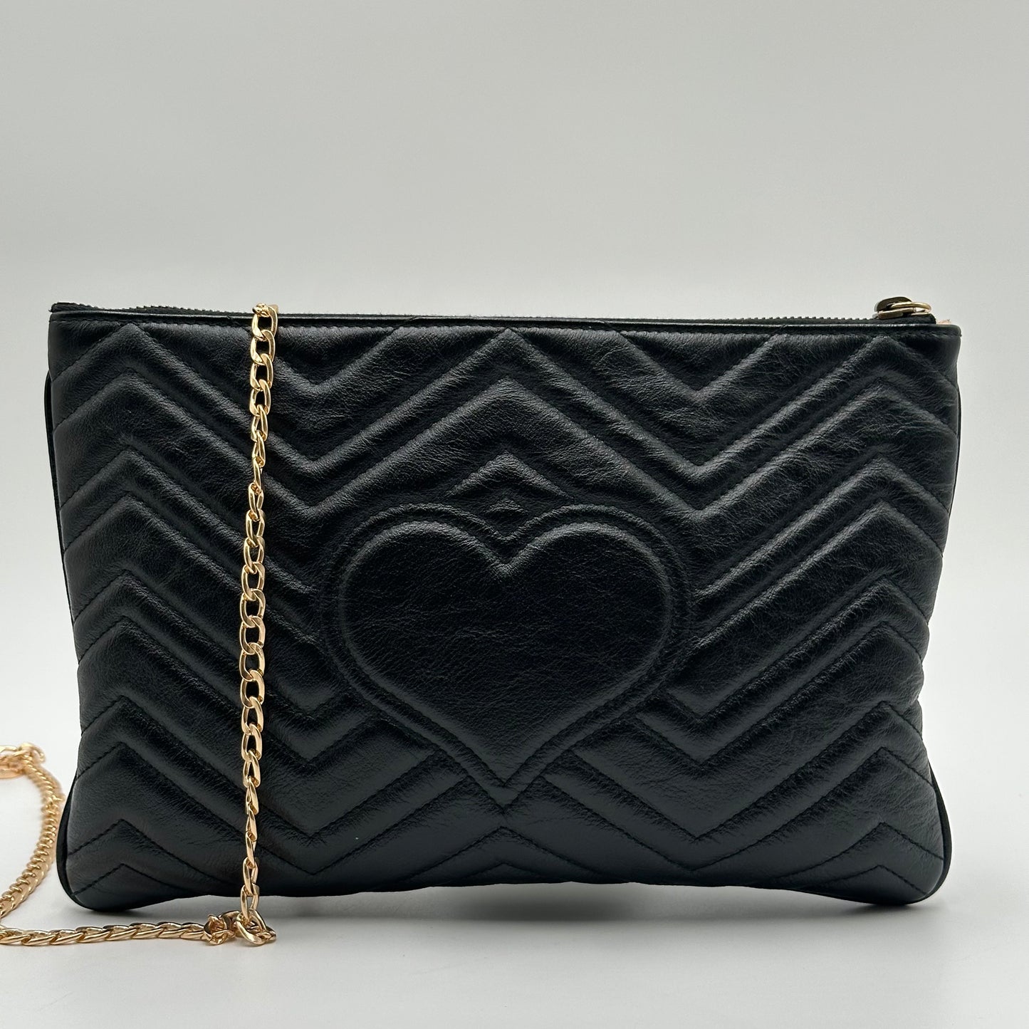 Authentic GUCCI GG Large Black Marmont Zipper Clutch Crossbody