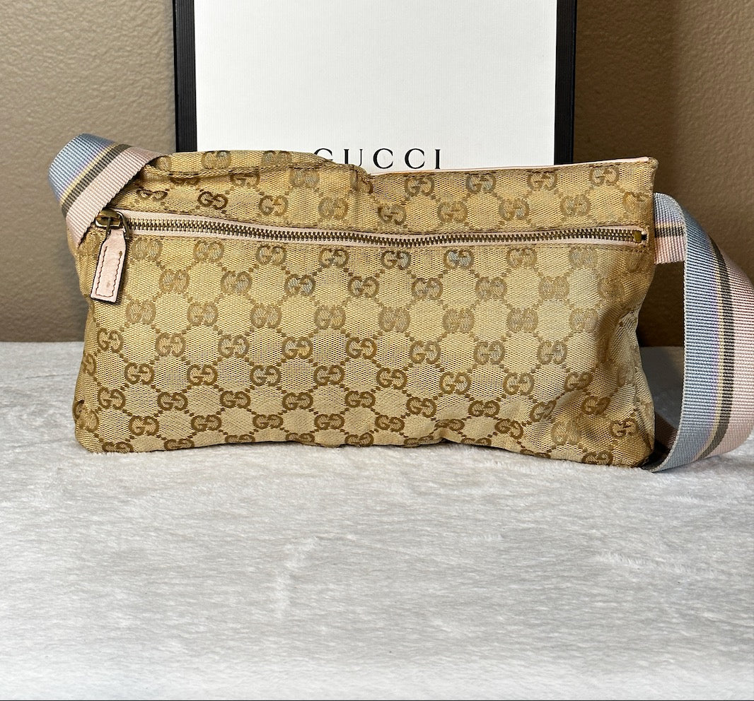 Authentic Gucci GG Canvas Pink Waist Belt Bag