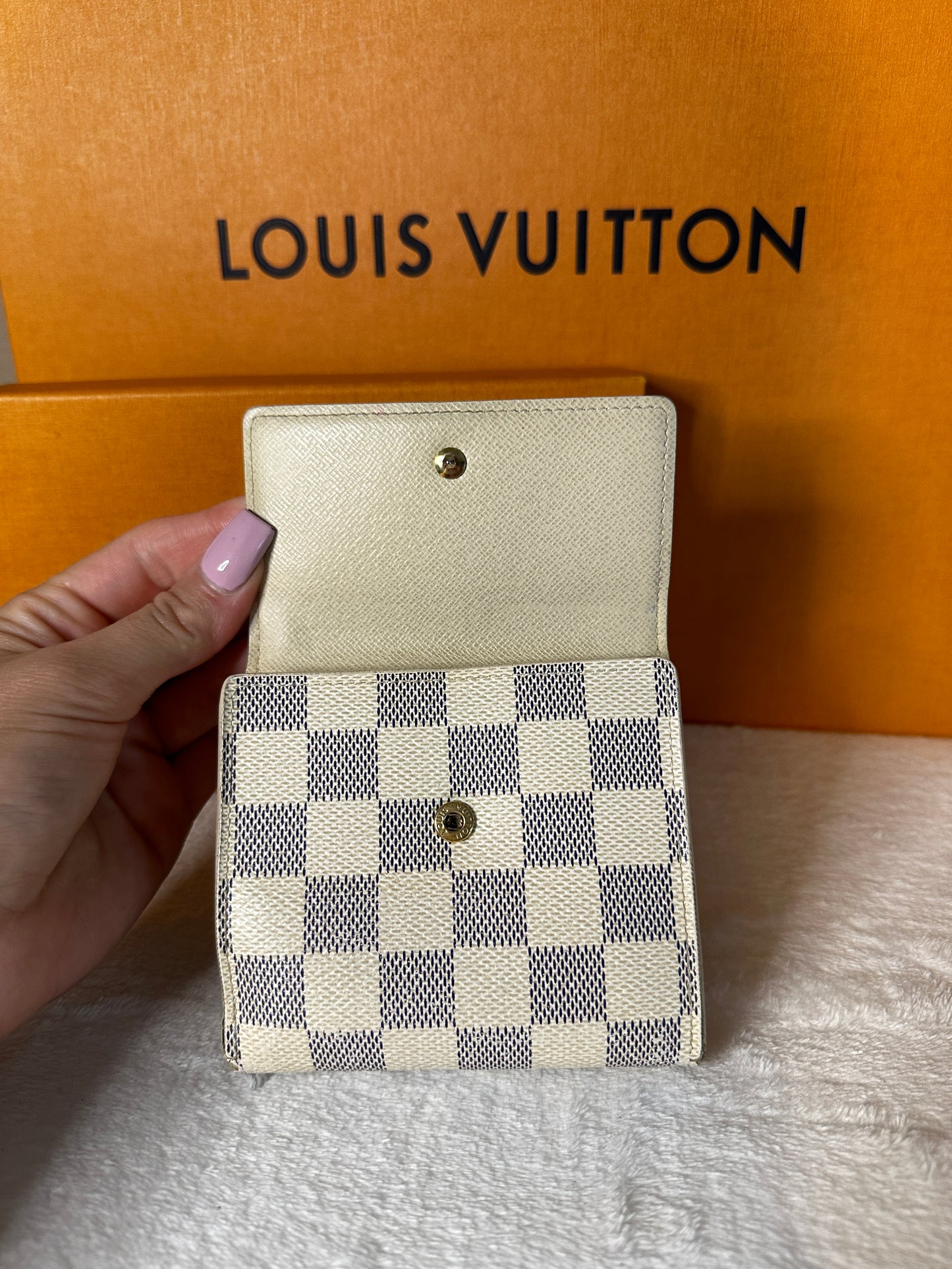 Authentic Louis Vuitton Damier Azur Compact Elise Bifold Wallet