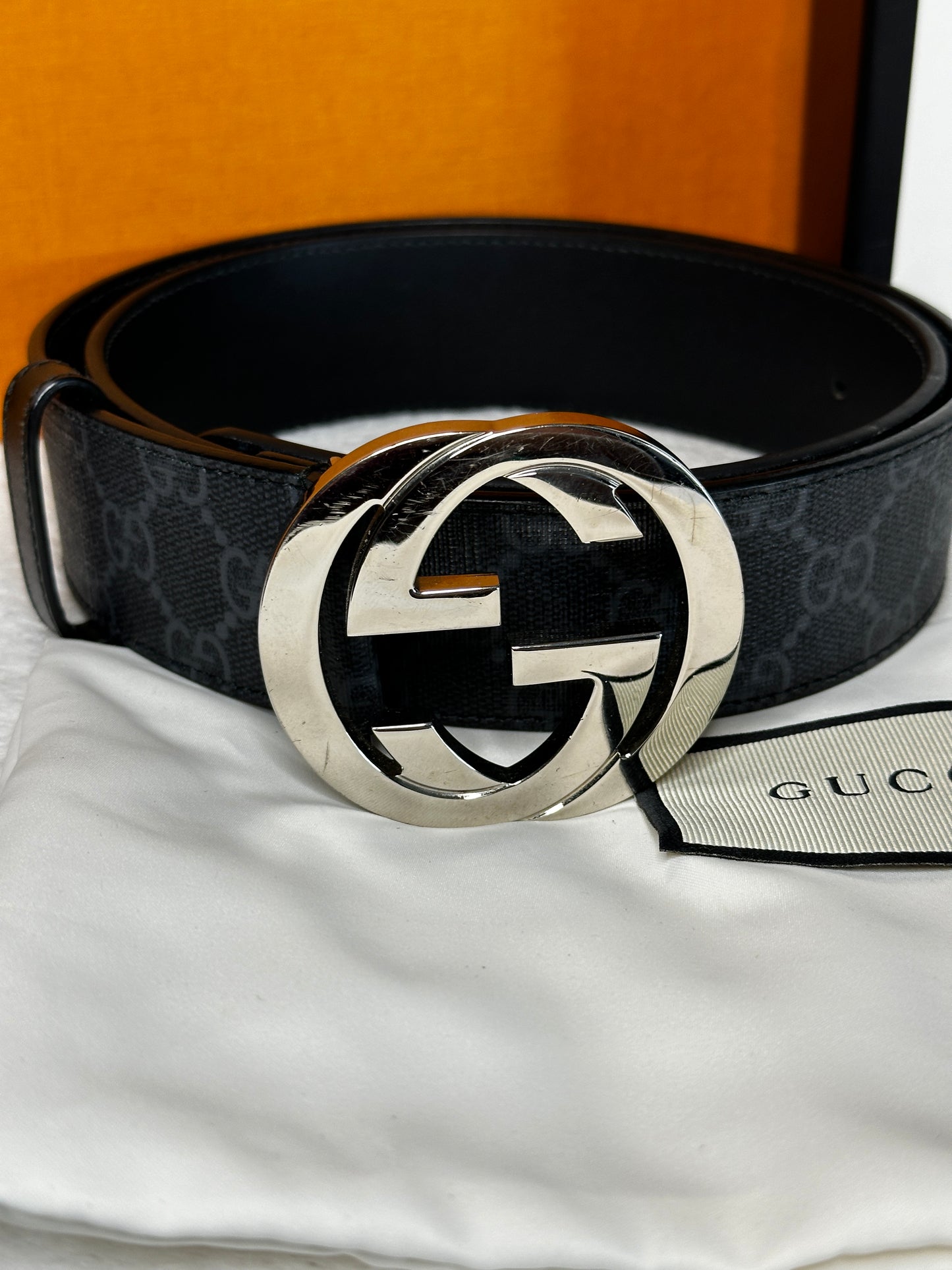 Authentic Gucci GG Black Supreme Belt 85cm