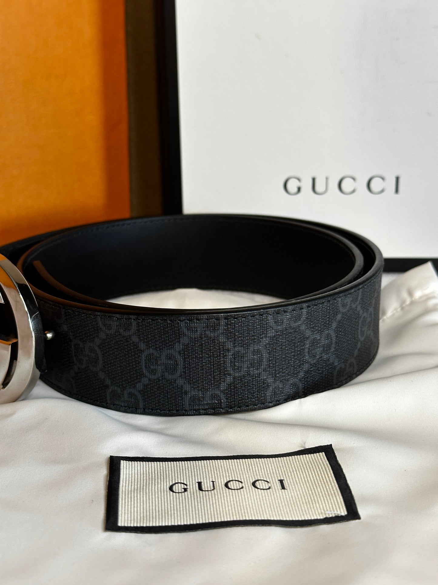 Authentic Gucci GG Black Supreme Belt 85cm