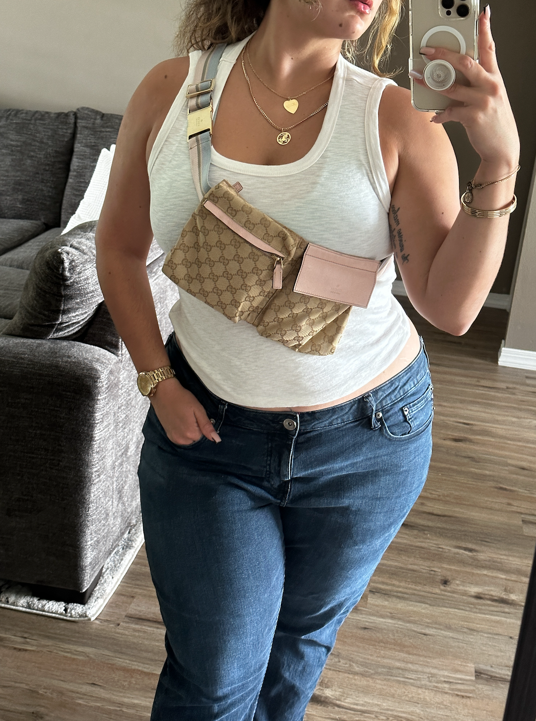 Authentic Gucci GG Canvas Pink Waist Belt Bag