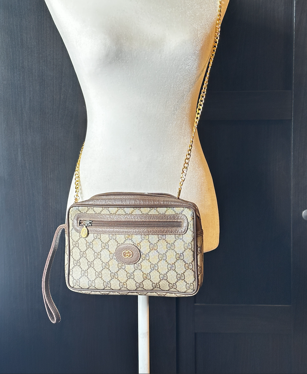 Authentic Gucci GG Wristlet Pouch into Crossbody