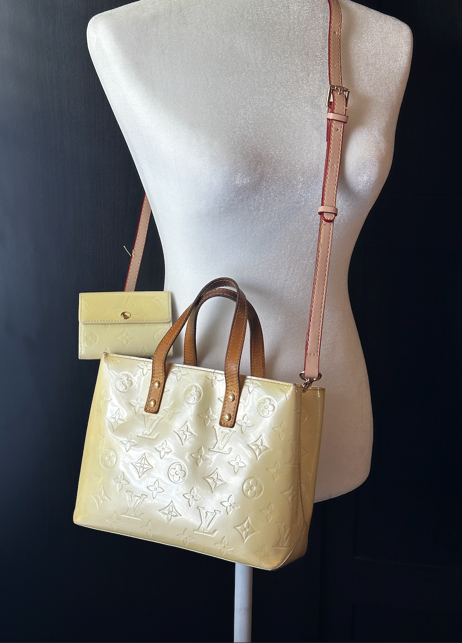 Authentic Louis Vuitton Pearl Vernis Reade PM Handbag & Compact Wallet Bundle Set