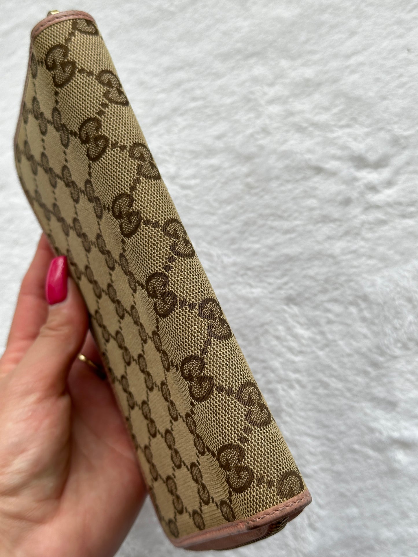 Authentic Gucci GG Pink Canvas Full Zip Wallet