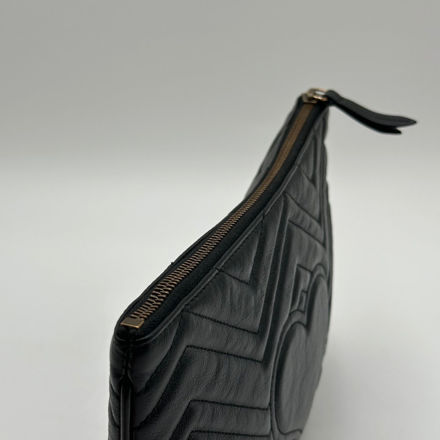 Authentic GUCCI GG Large Black Marmont Zipper Clutch Crossbody