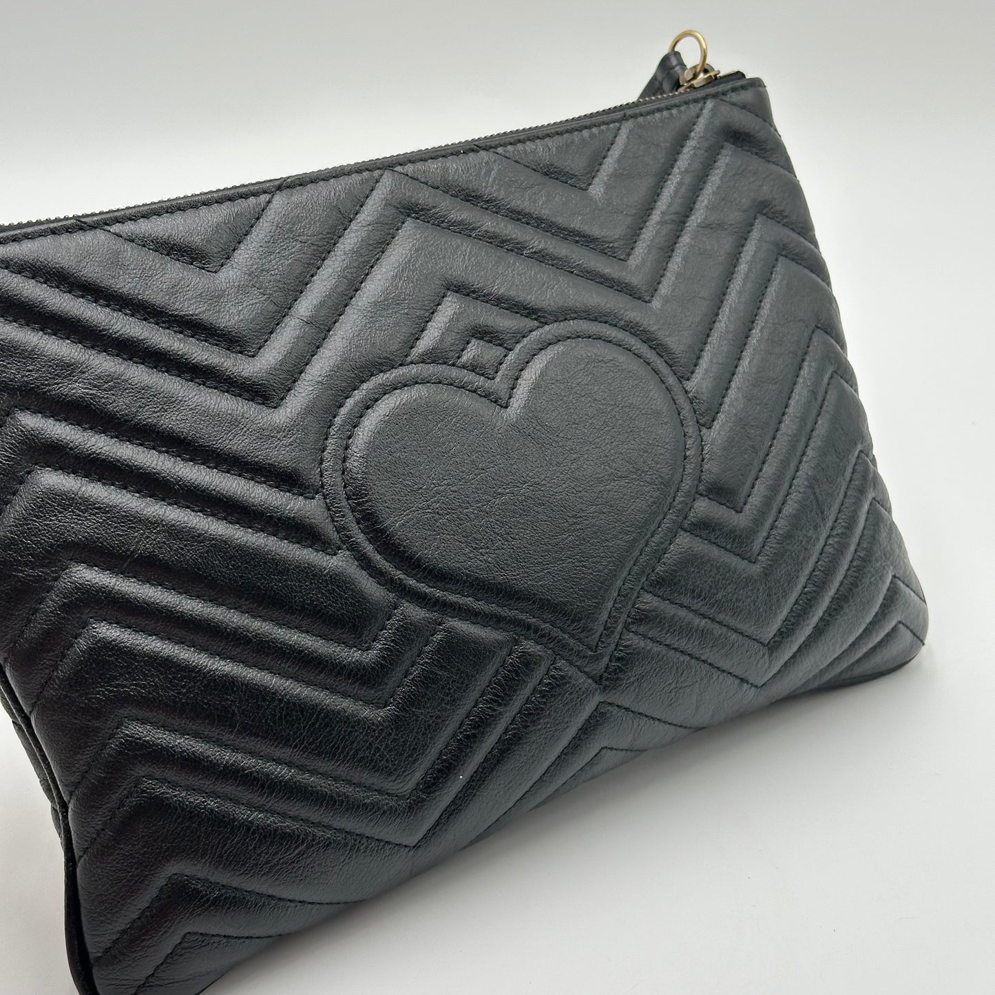 Authentic GUCCI GG Large Black Marmont Zipper Clutch Crossbody