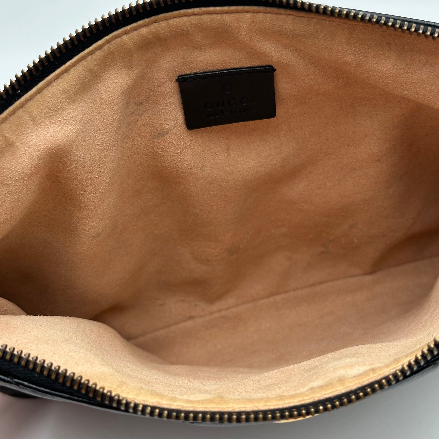 Authentic GUCCI GG Large Black Marmont Zipper Clutch Crossbody