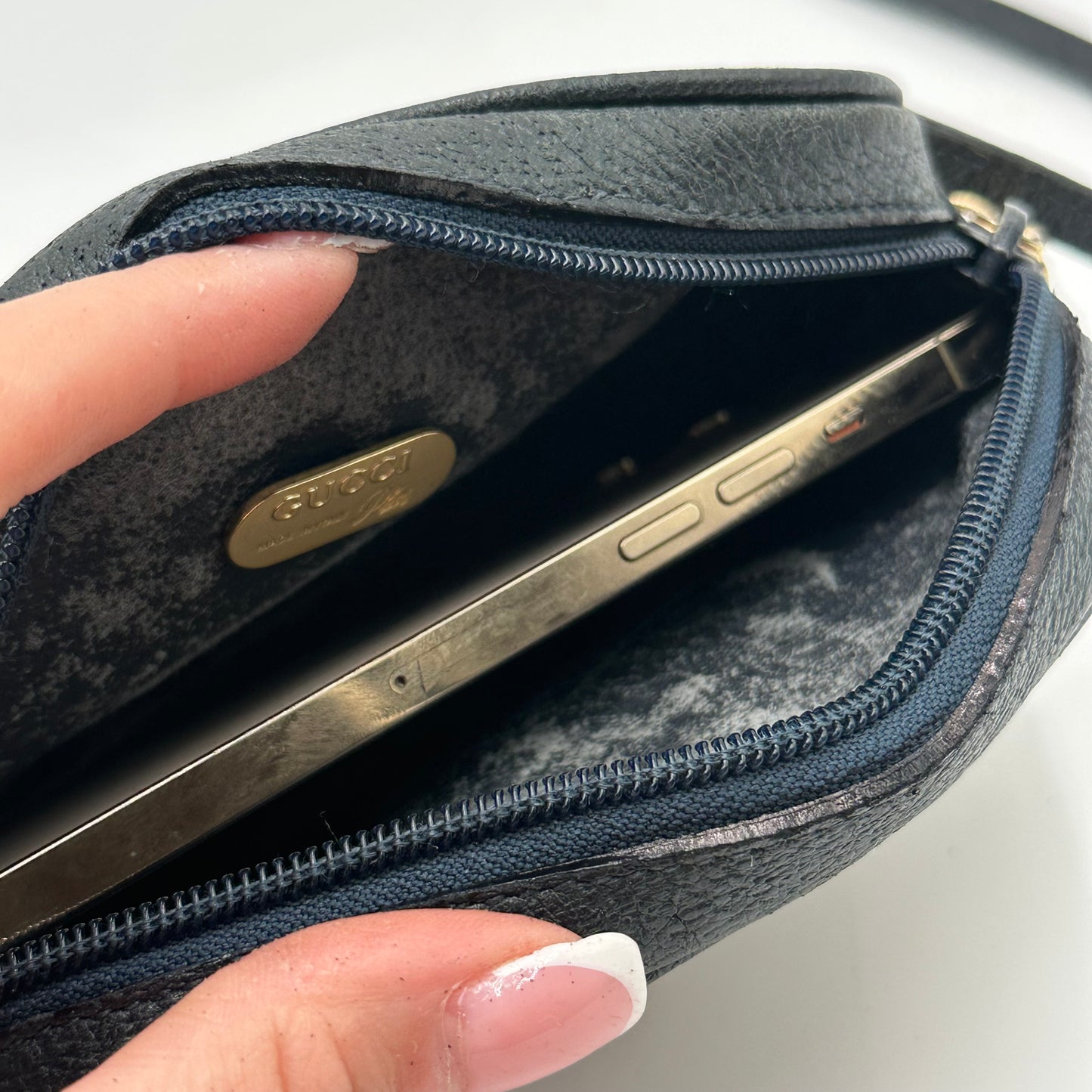 Authentic GUCCI GG Canvas Navy Blue Small Crossbody
