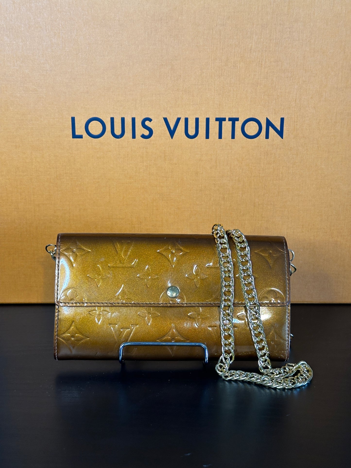 Authentic Louis Vuitton Bronze Vernis Pochette Wallet