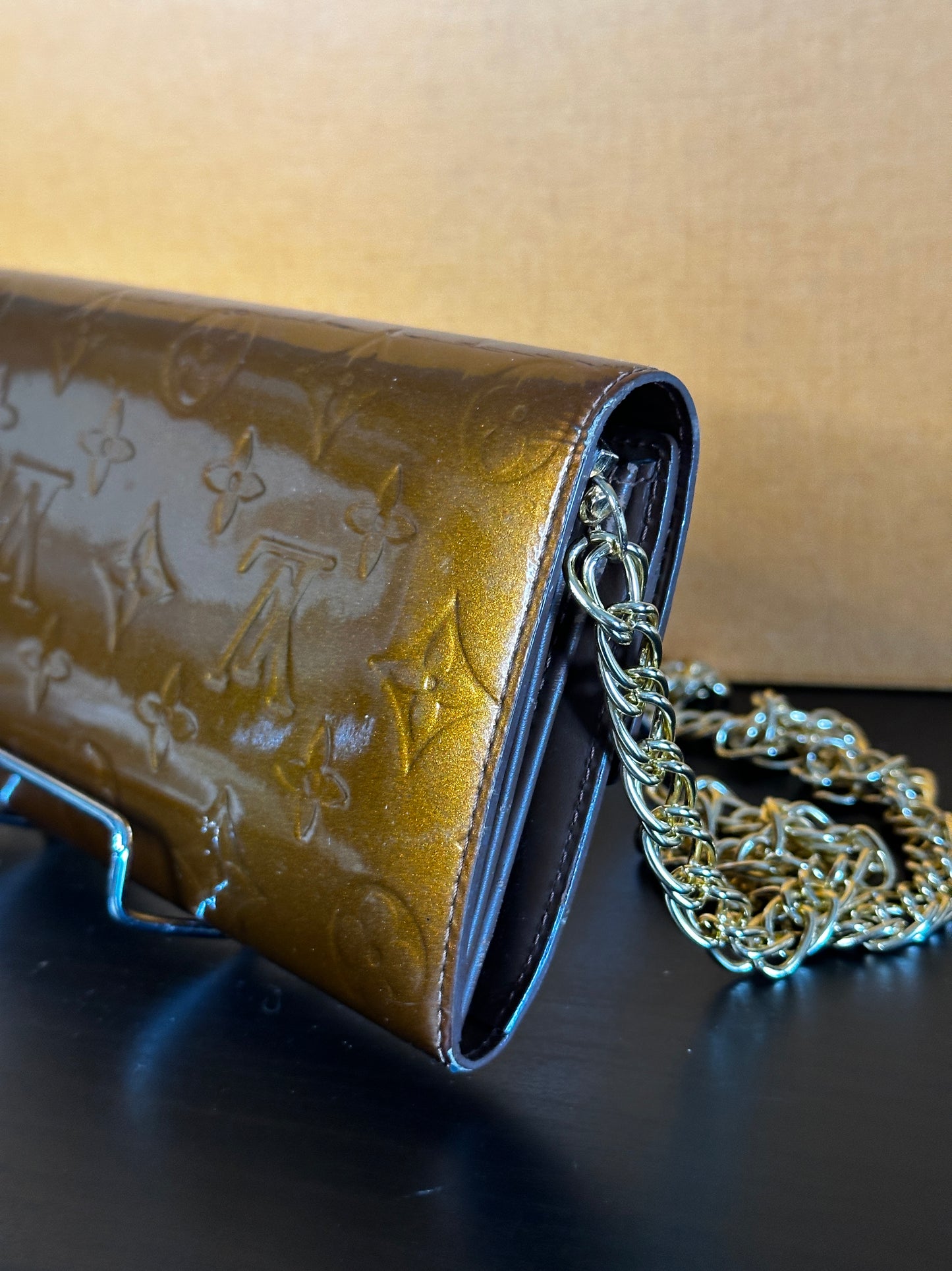 Authentic Louis Vuitton Bronze Vernis Pochette Wallet