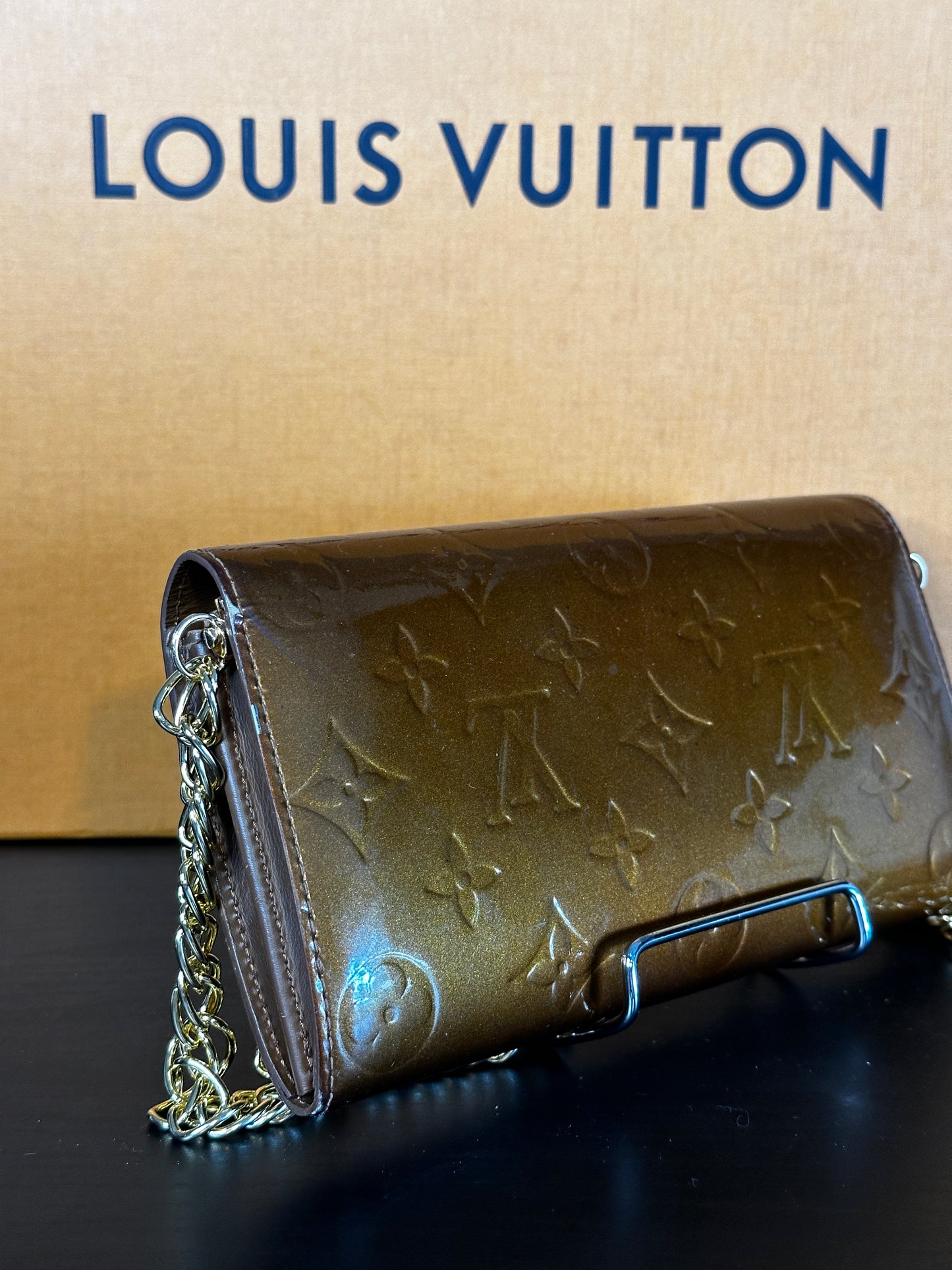 Authentic Louis Vuitton Bronze Vernis Pochette Wallet