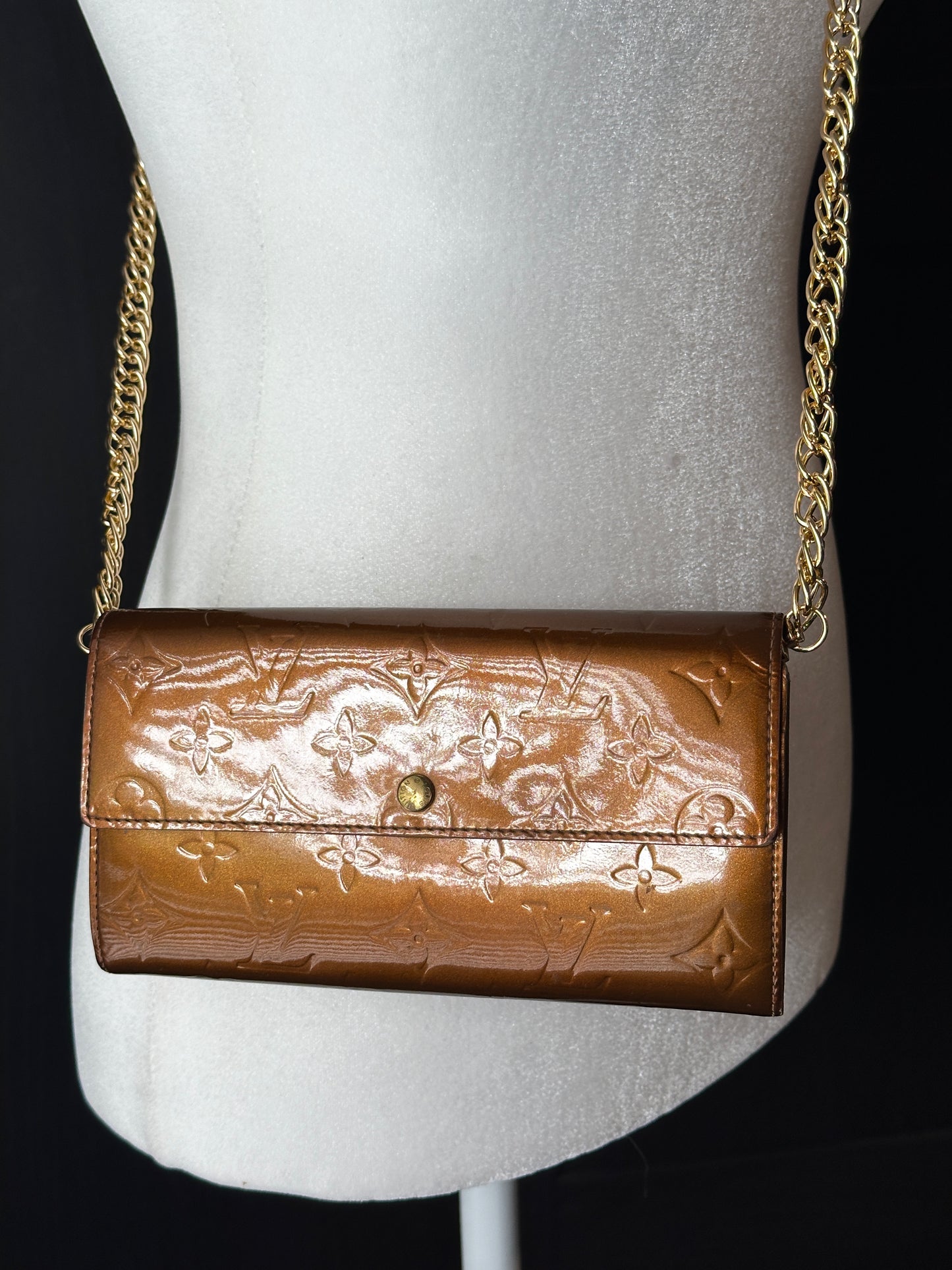 Authentic Louis Vuitton Bronze Vernis Pochette Wallet