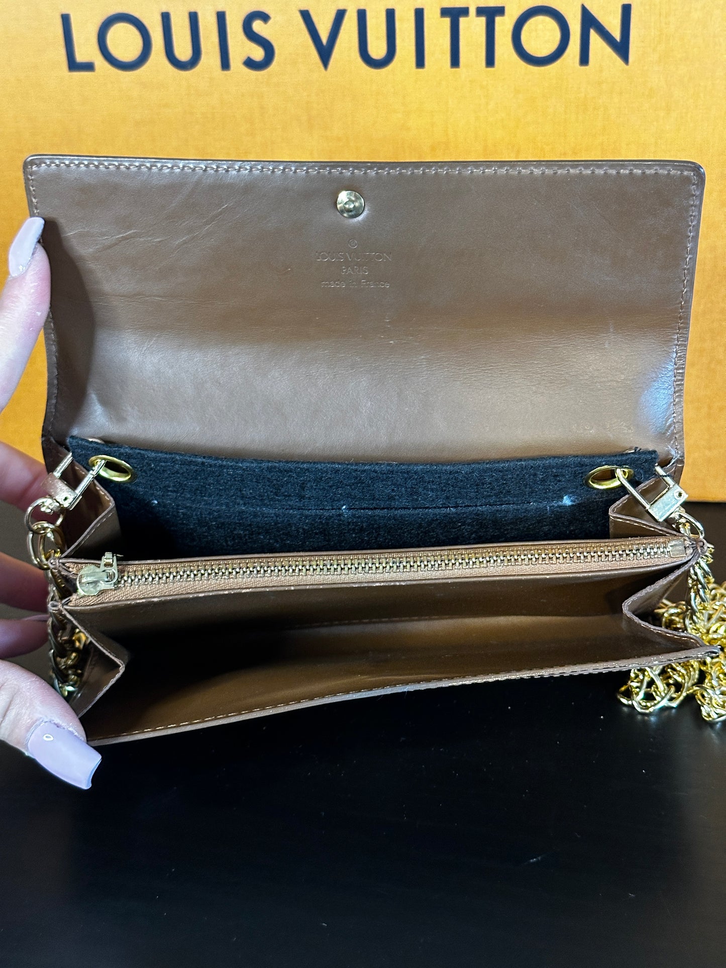 Authentic Louis Vuitton Bronze Vernis Pochette Wallet