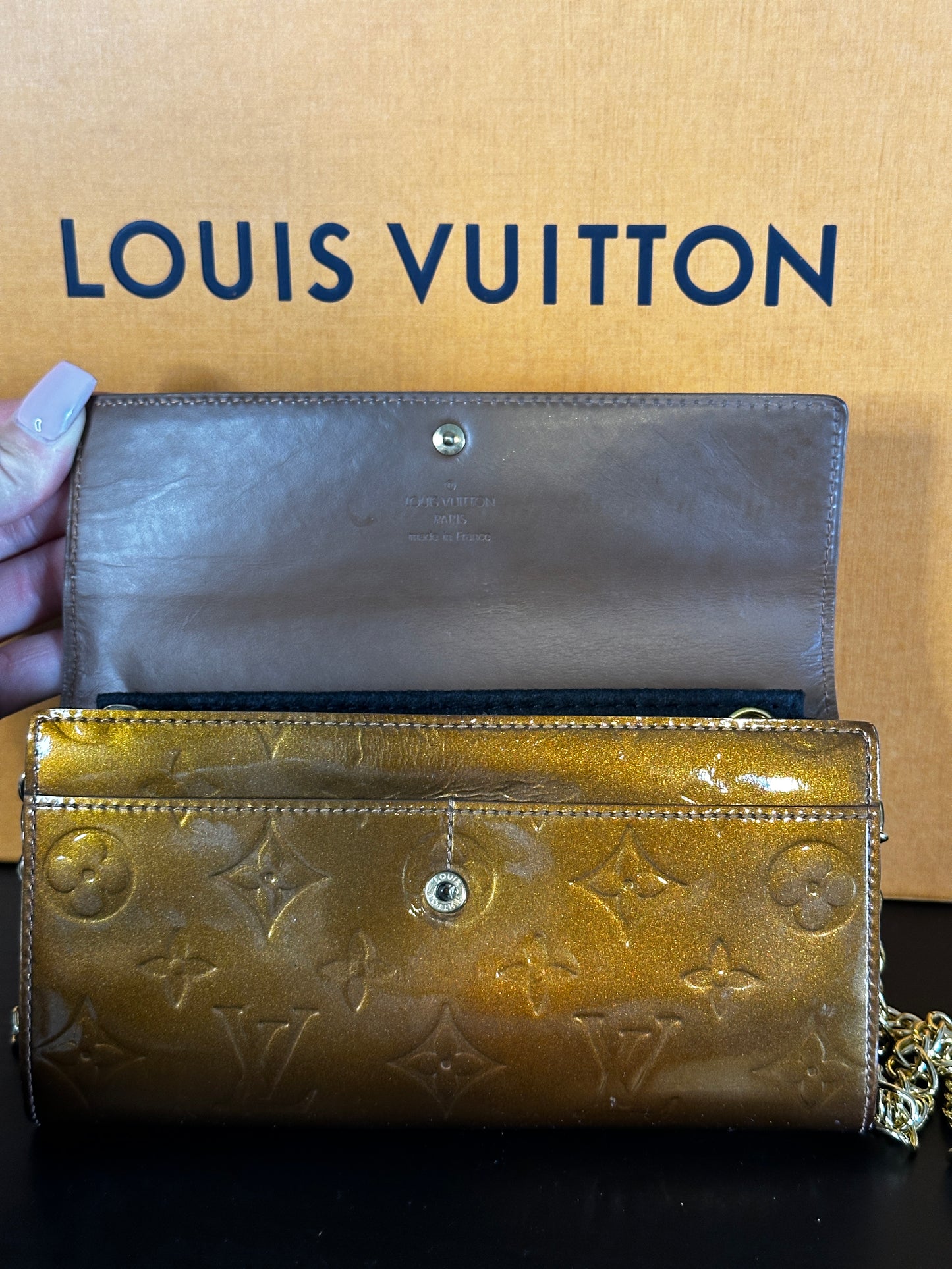 Authentic Louis Vuitton Bronze Vernis Pochette Wallet