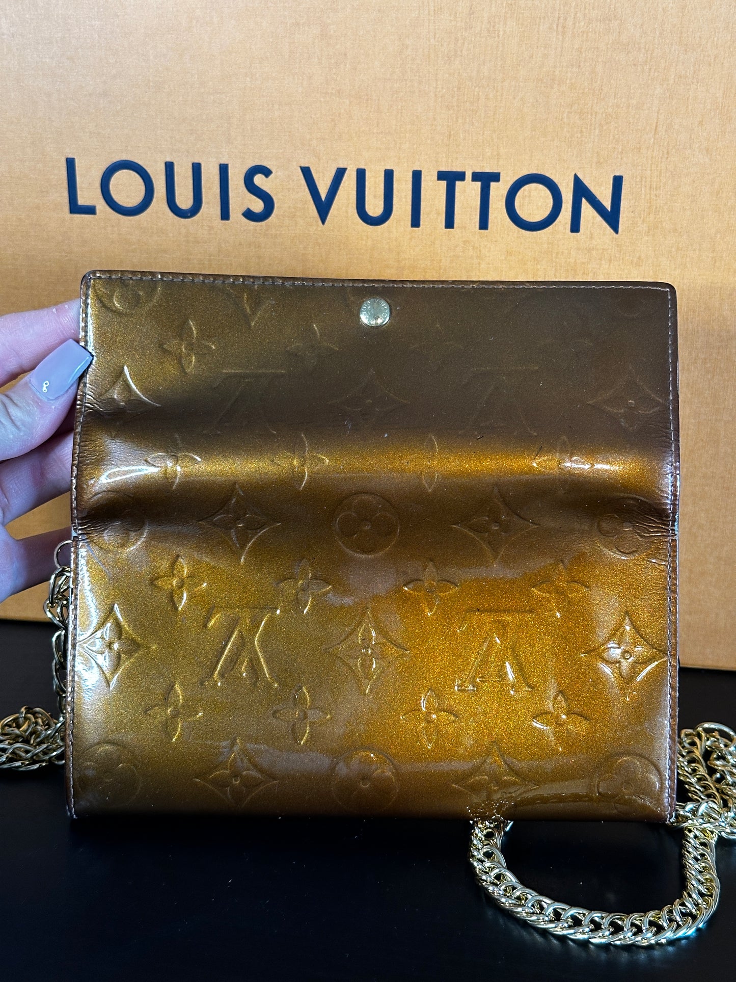 Authentic Louis Vuitton Bronze Vernis Pochette Wallet