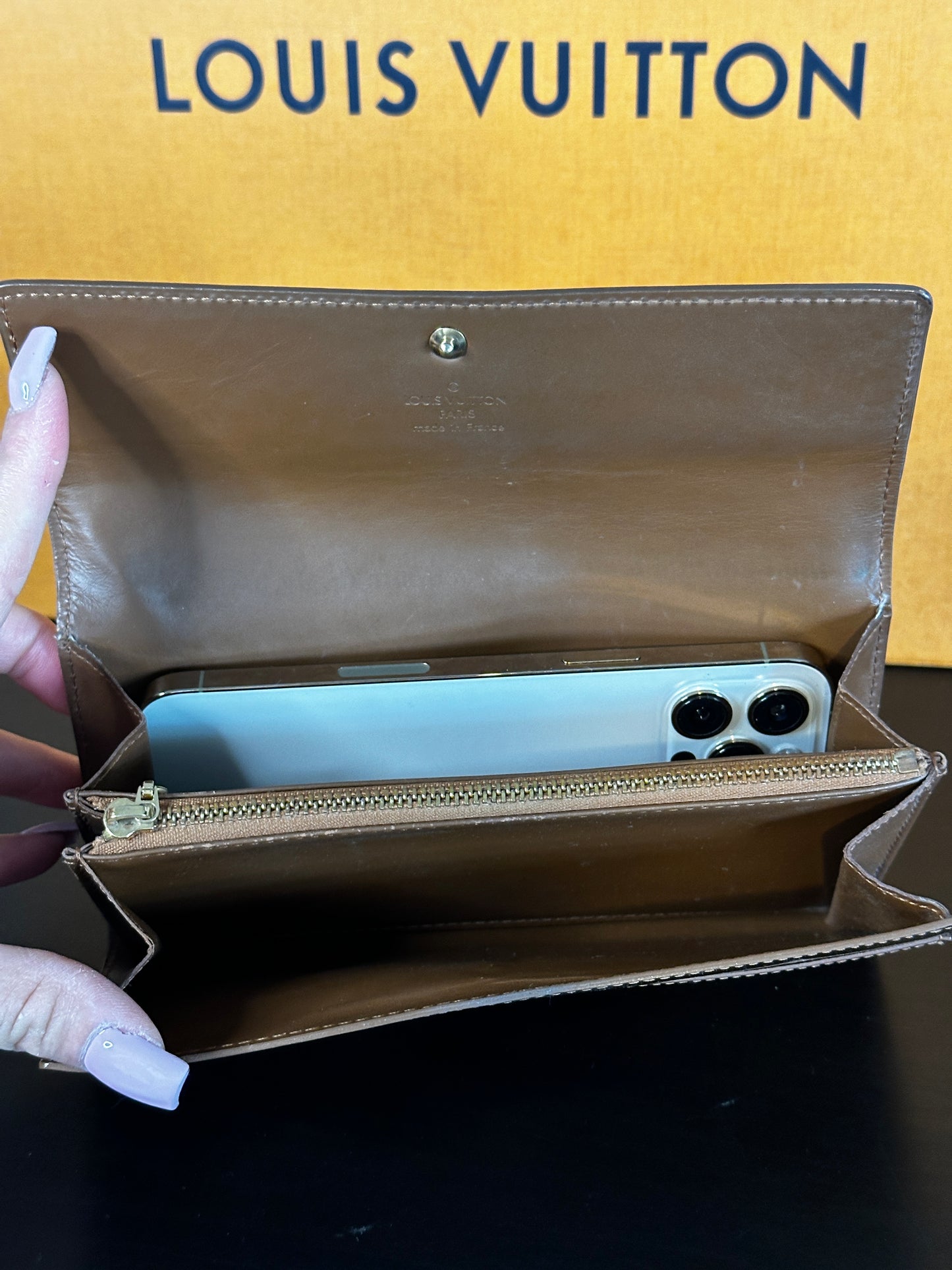Authentic Louis Vuitton Bronze Vernis Pochette Wallet