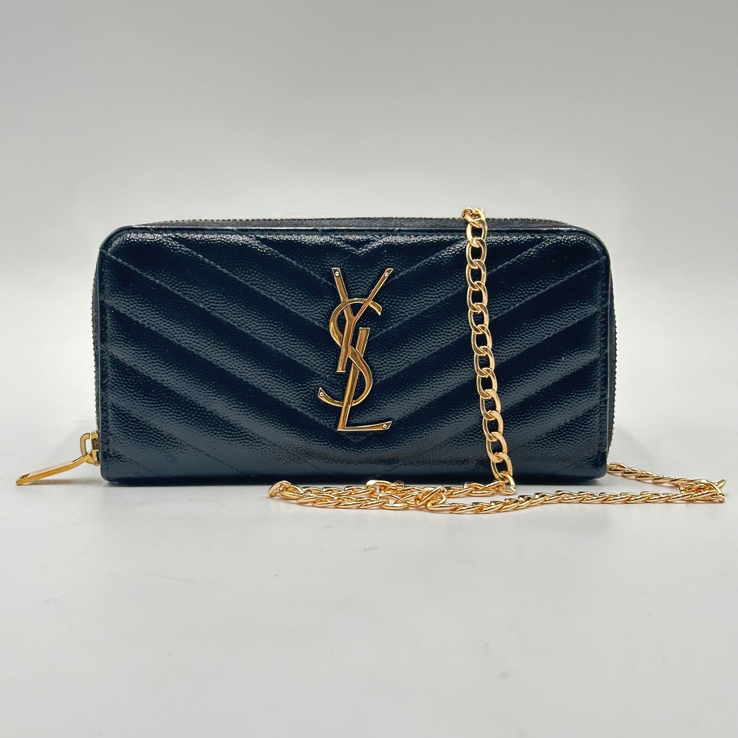 Authentic YSL Black Matelasse Black Full Zipper Wallet