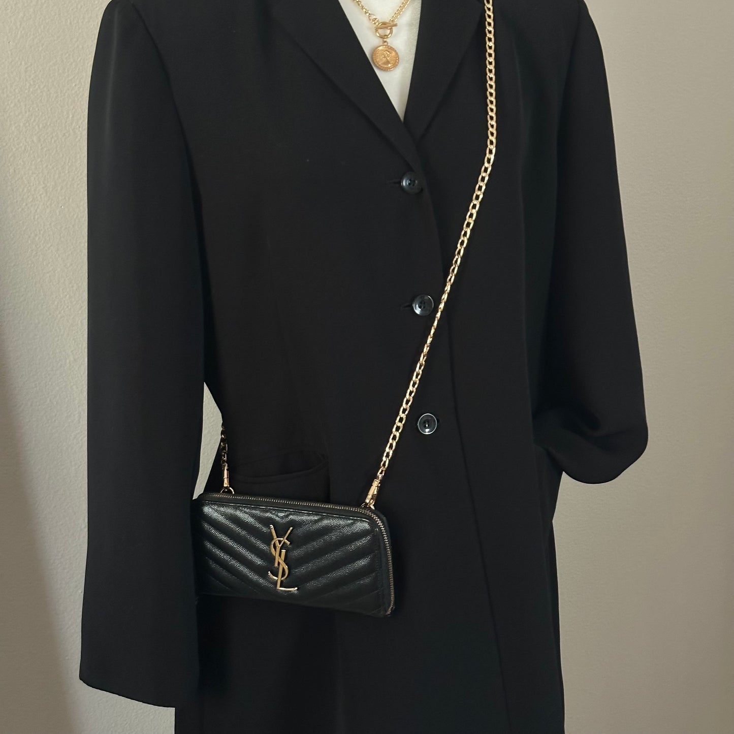 Authentic YSL Black Matelasse Black Full Zipper Wallet