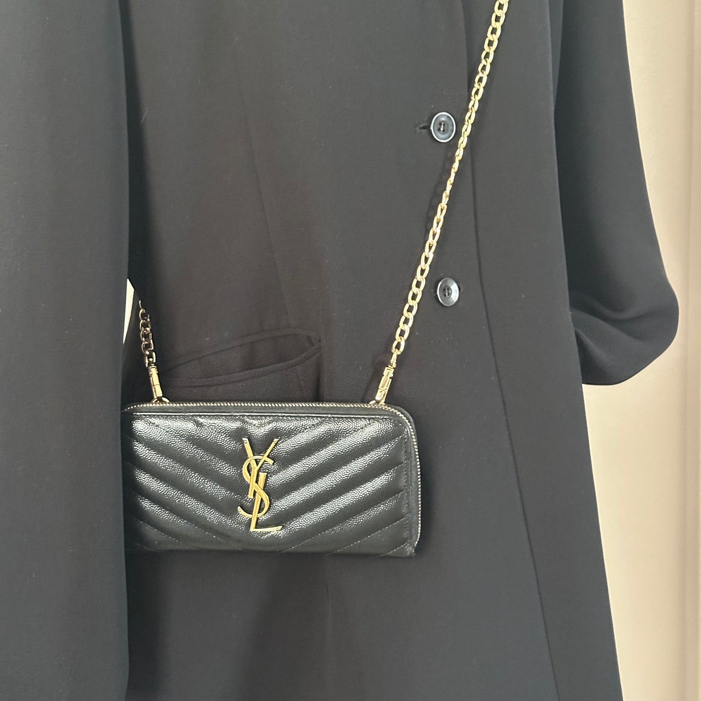 Authentic YSL Black Matelasse Black Full Zipper Wallet