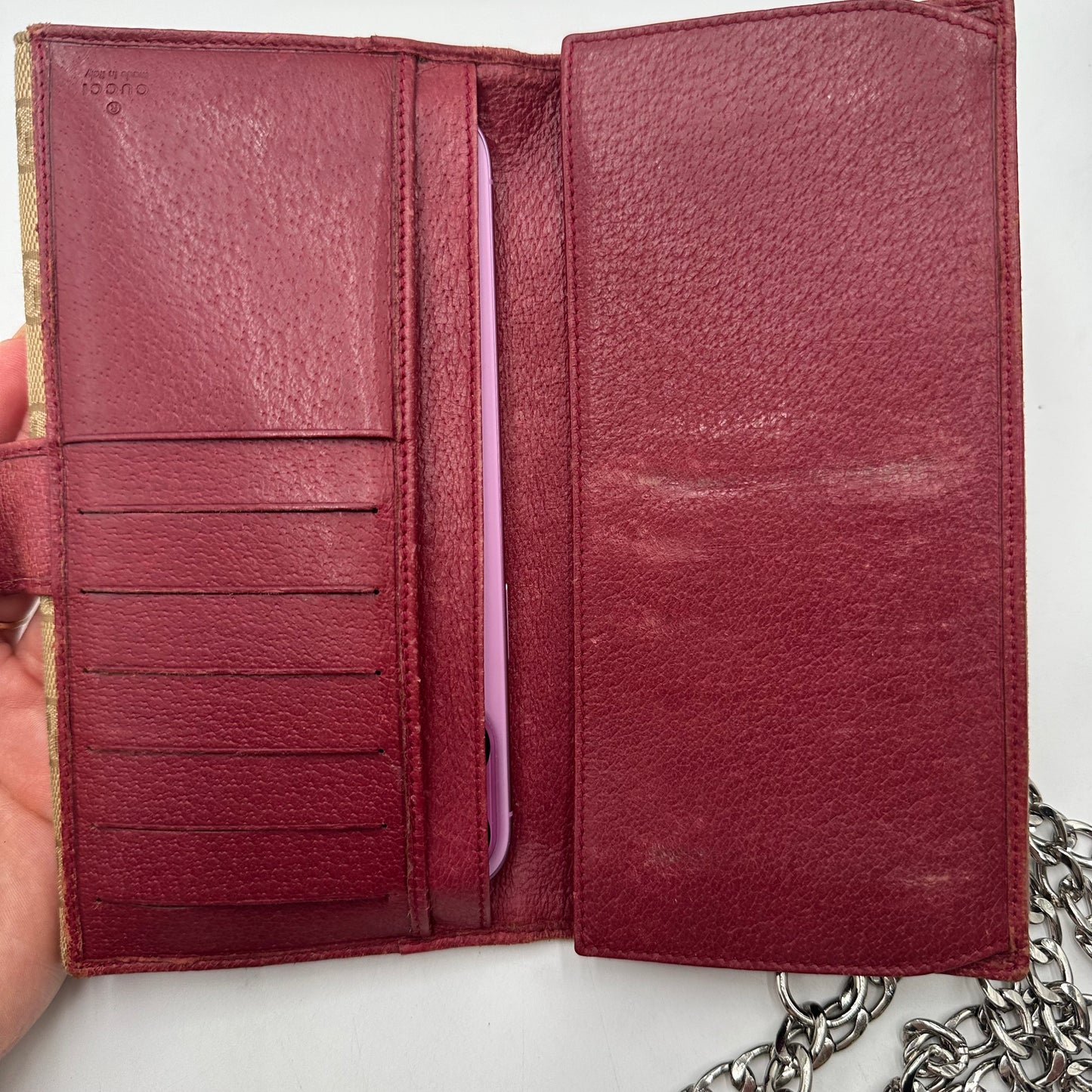 Authentic GUCCI Beige Canvas Double Sided Wallet Crossbody