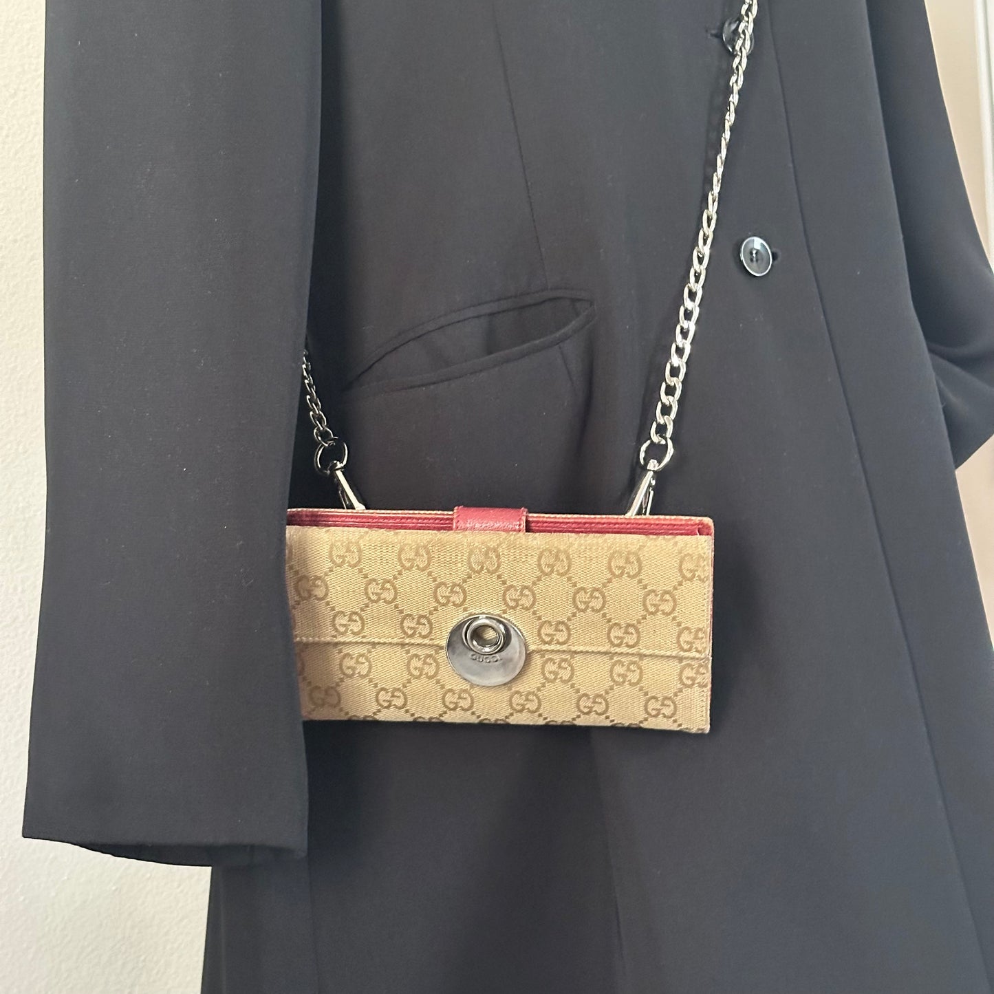 Authentic GUCCI Beige Canvas Double Sided Wallet Crossbody