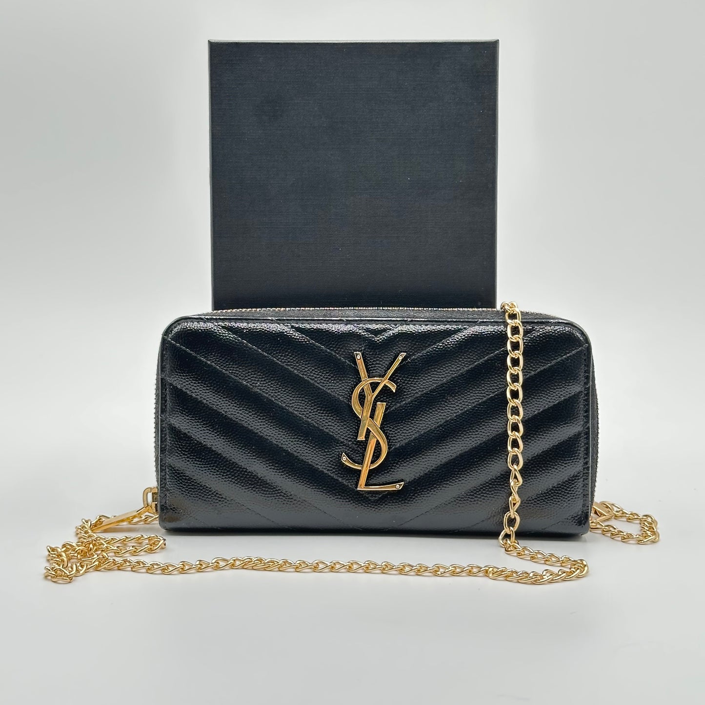 Authentic YSL Black Matelasse Black Full Zipper Wallet