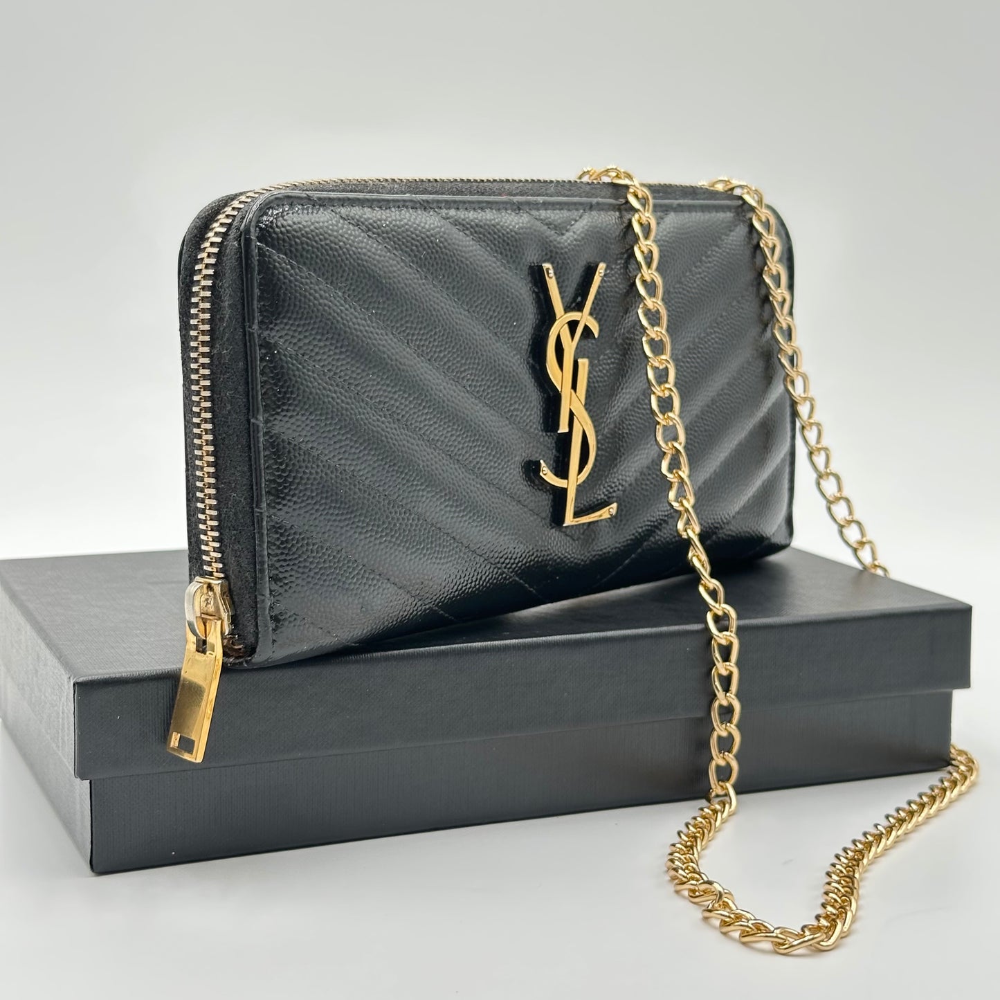 Authentic YSL Black Matelasse Black Full Zipper Wallet