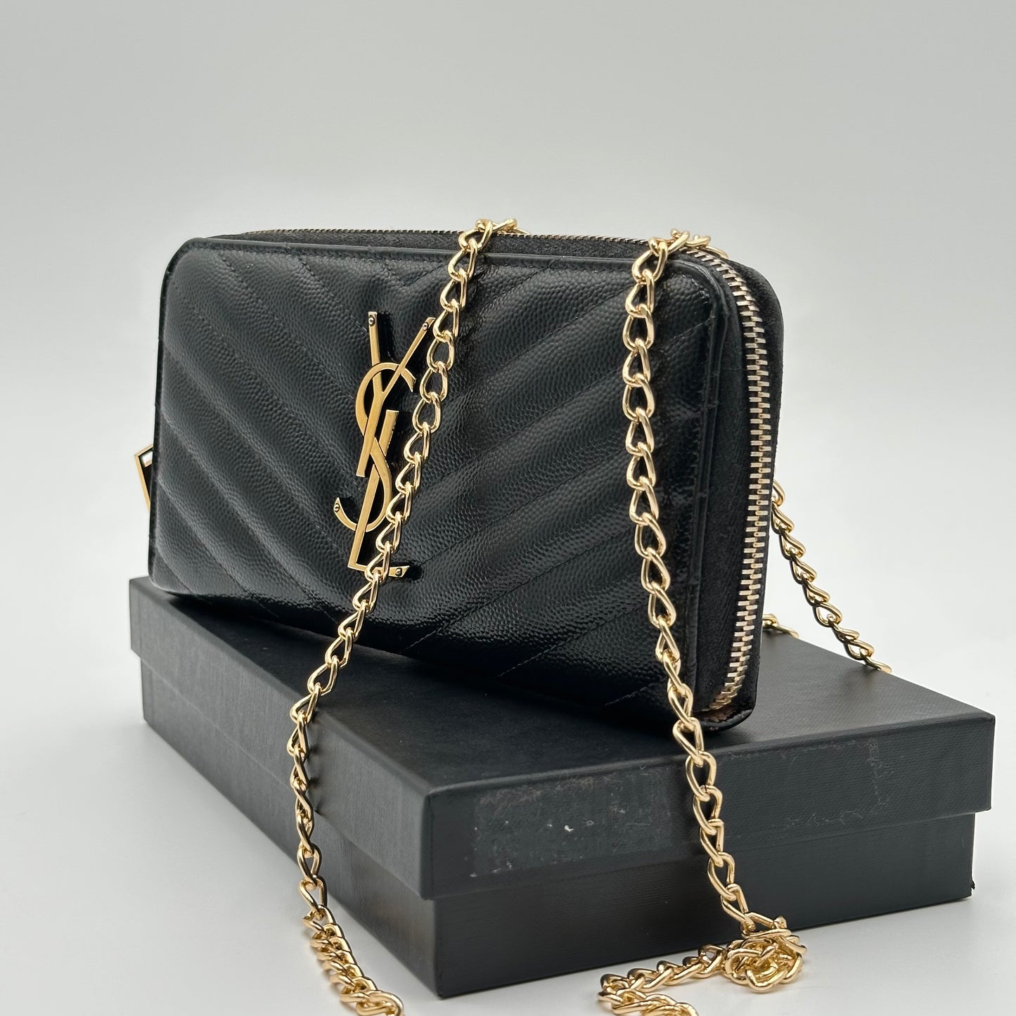 Authentic YSL Black Matelasse Black Full Zipper Wallet