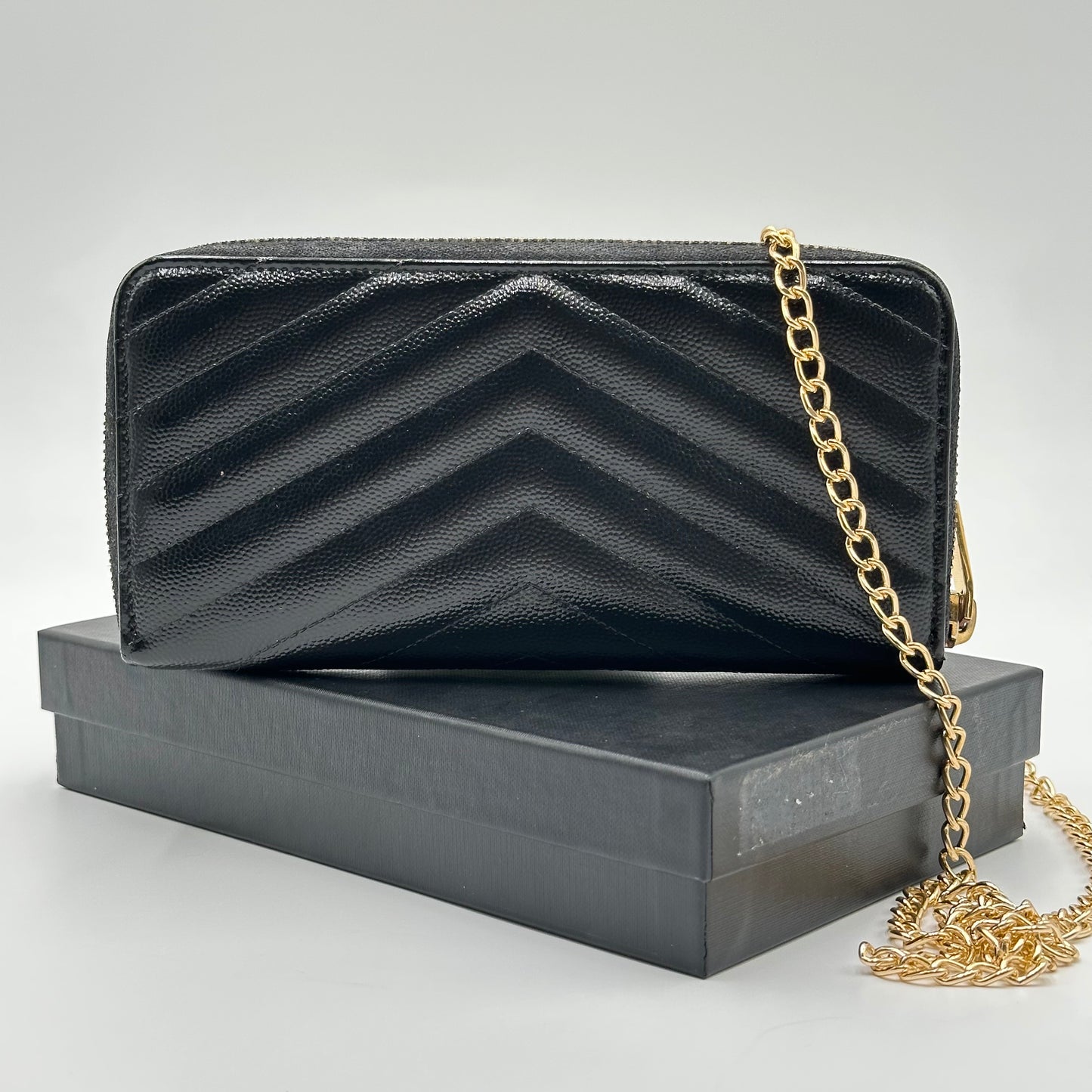 Authentic YSL Black Matelasse Black Full Zipper Wallet