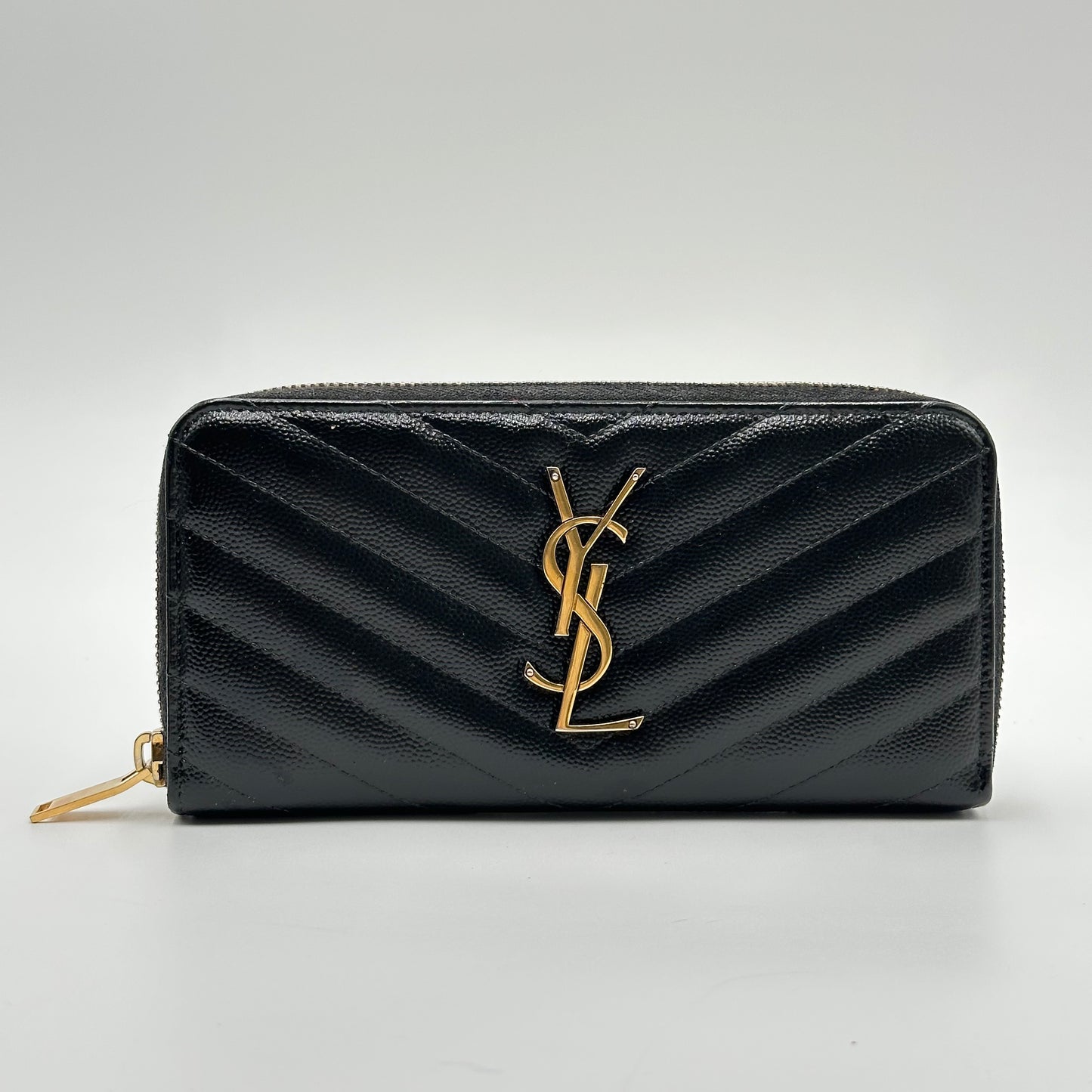 Authentic YSL Black Matelasse Black Full Zipper Wallet