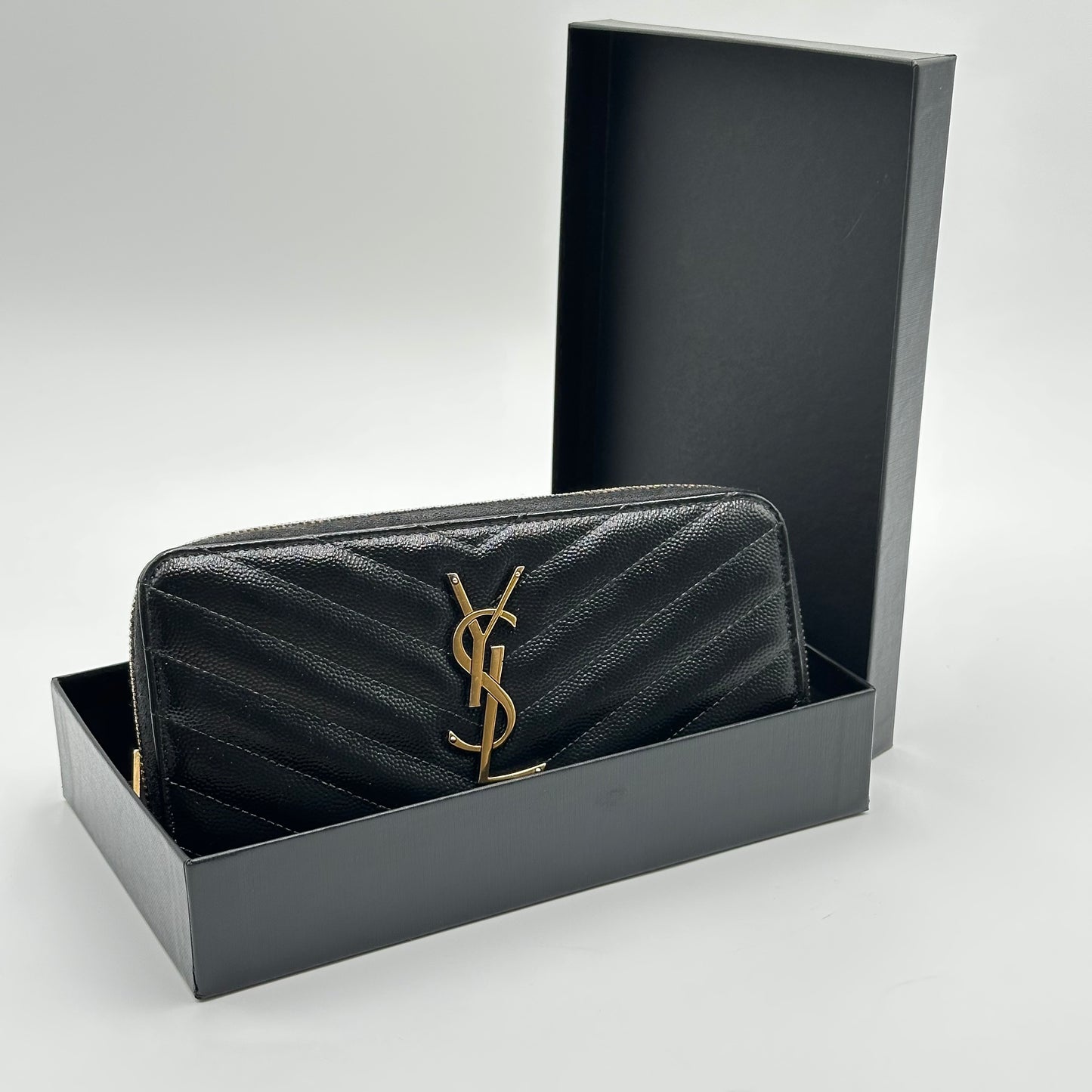 Authentic YSL Black Matelasse Black Full Zipper Wallet