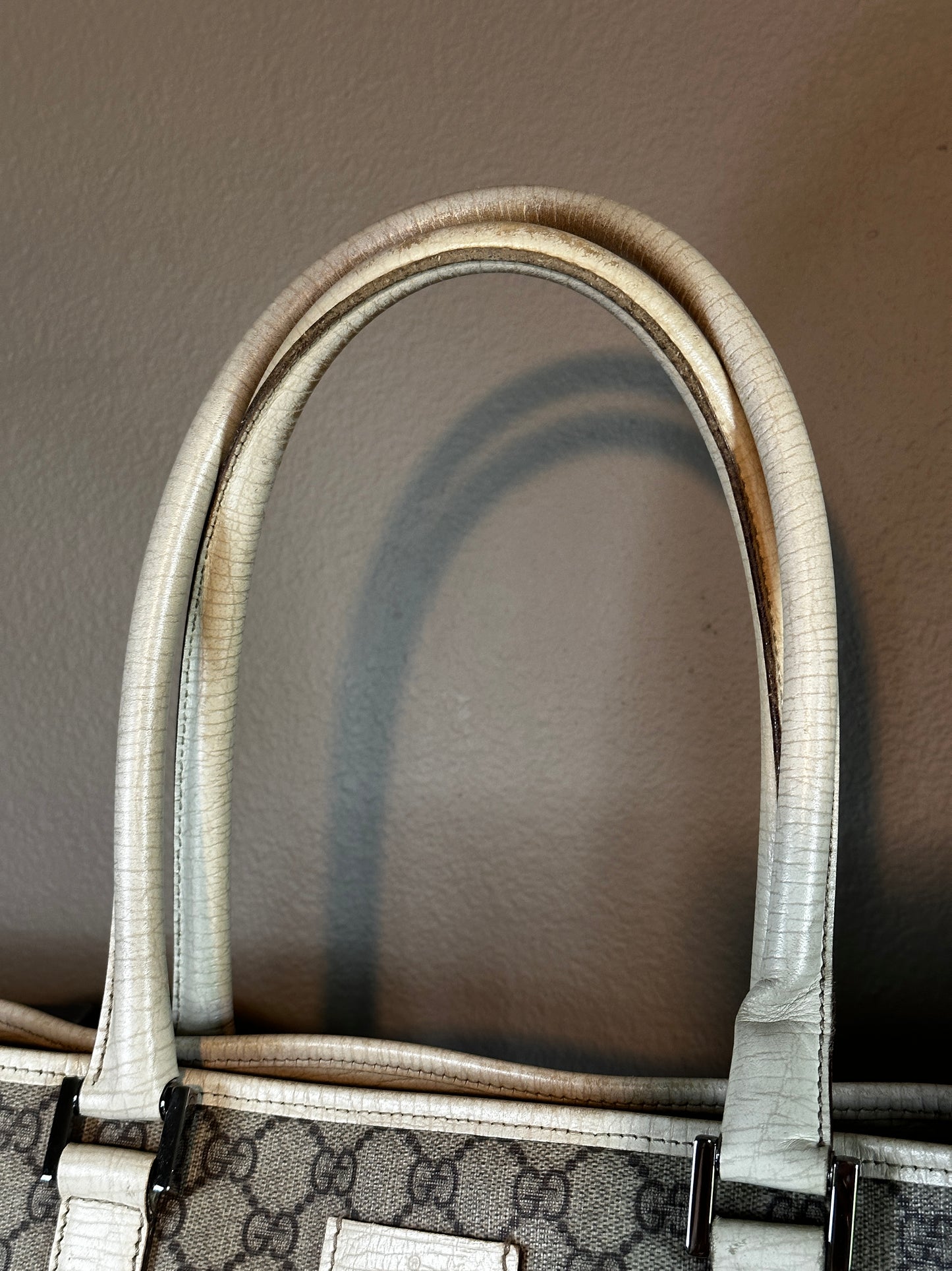 Authentic Gucci GG PVC White & Beige Large Tote