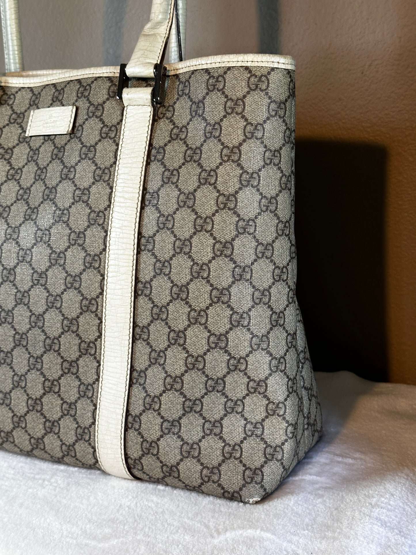 Authentic Gucci GG PVC White & Beige Large Tote