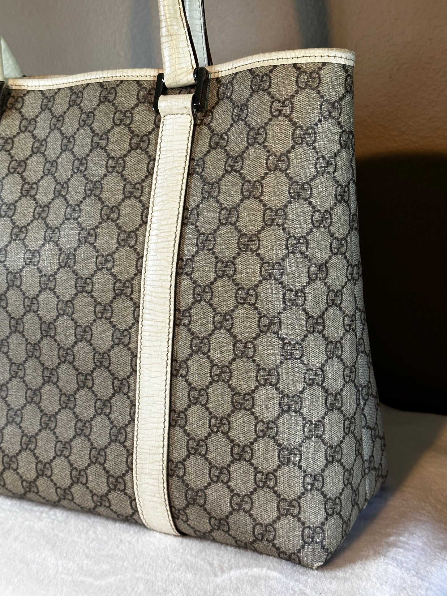 Authentic Gucci GG PVC White & Beige Large Tote