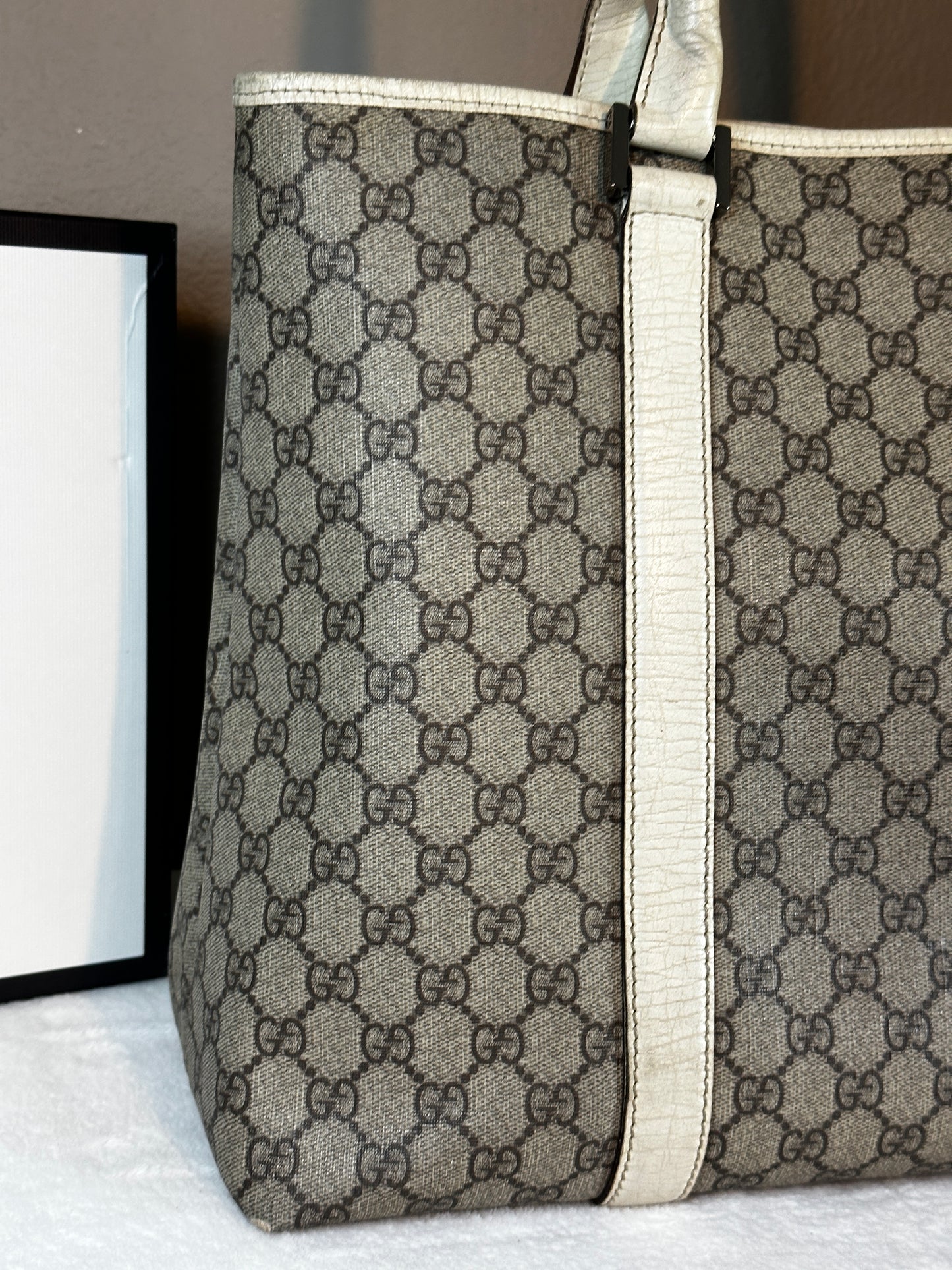 Authentic Gucci GG PVC White & Beige Large Tote
