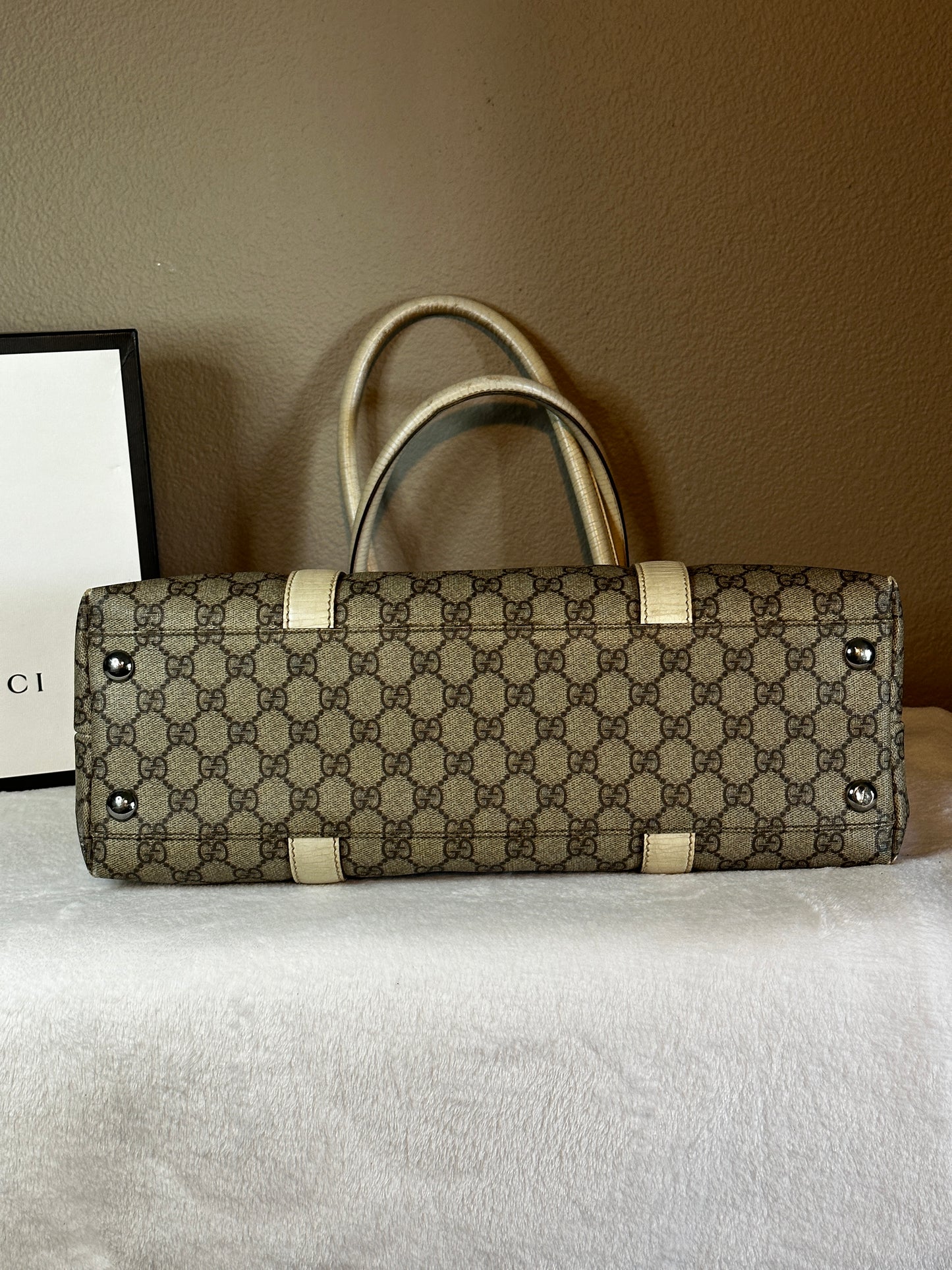 Authentic Gucci GG PVC White & Beige Large Tote