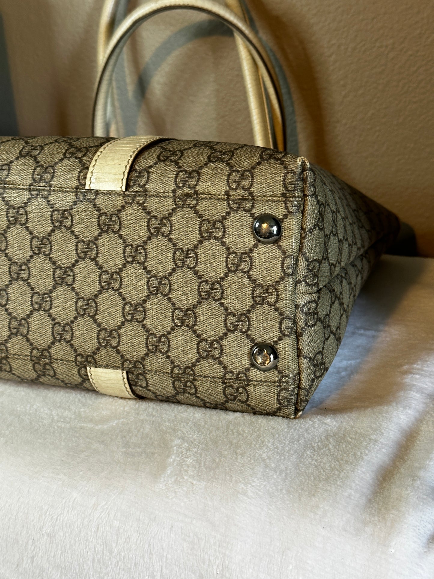 Authentic Gucci GG PVC White & Beige Large Tote