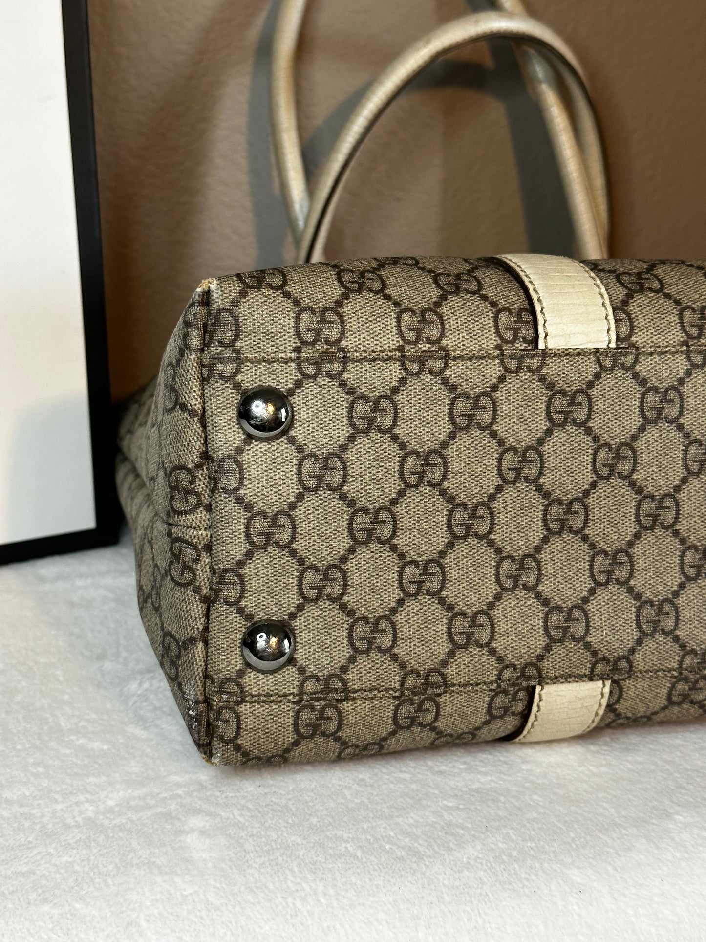 Authentic Gucci GG PVC White & Beige Large Tote