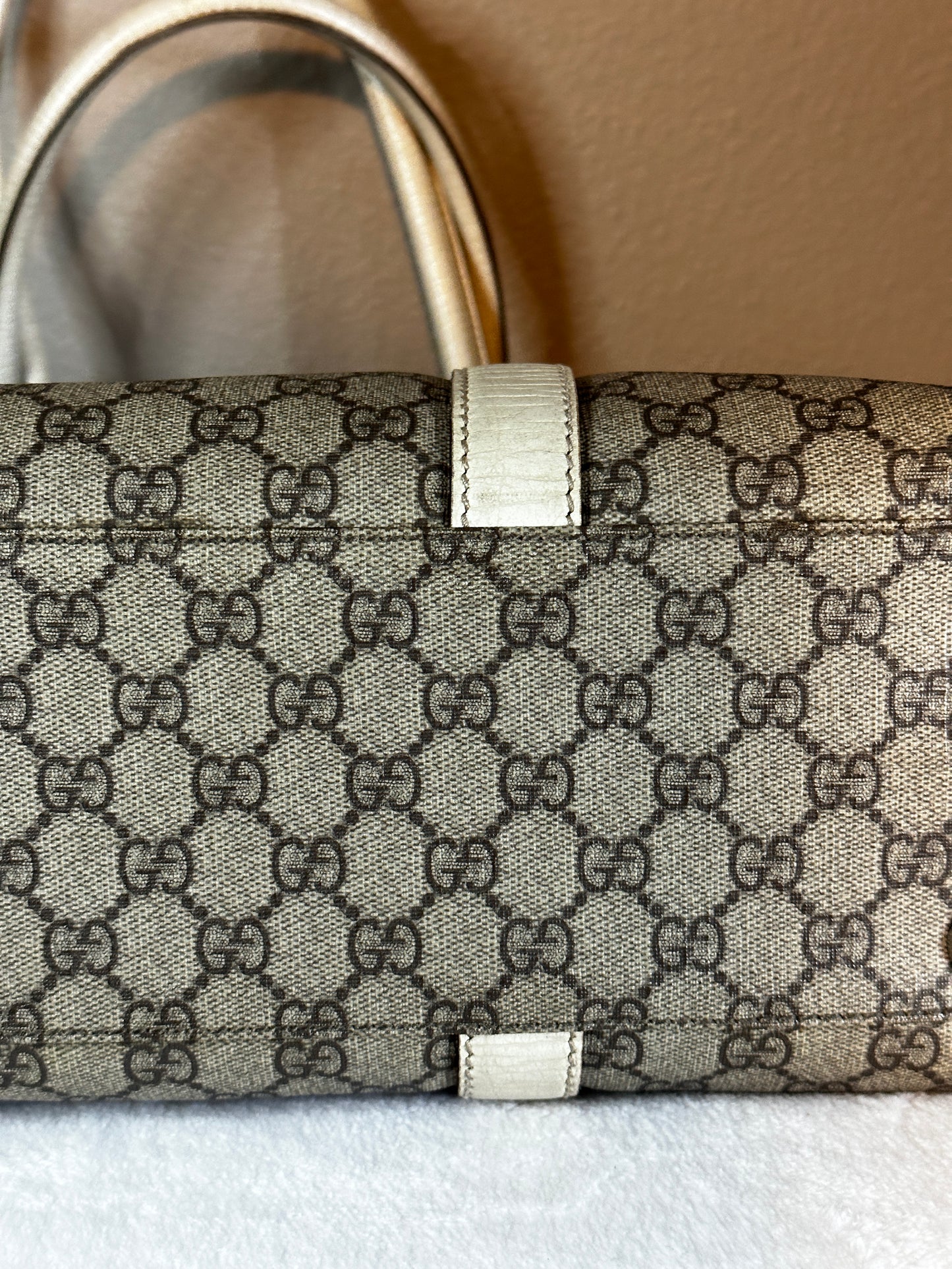 Authentic Gucci GG PVC White & Beige Large Tote