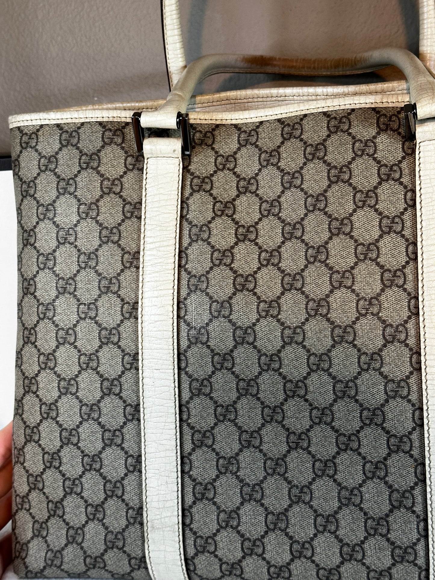 Authentic Gucci GG PVC White & Beige Large Tote