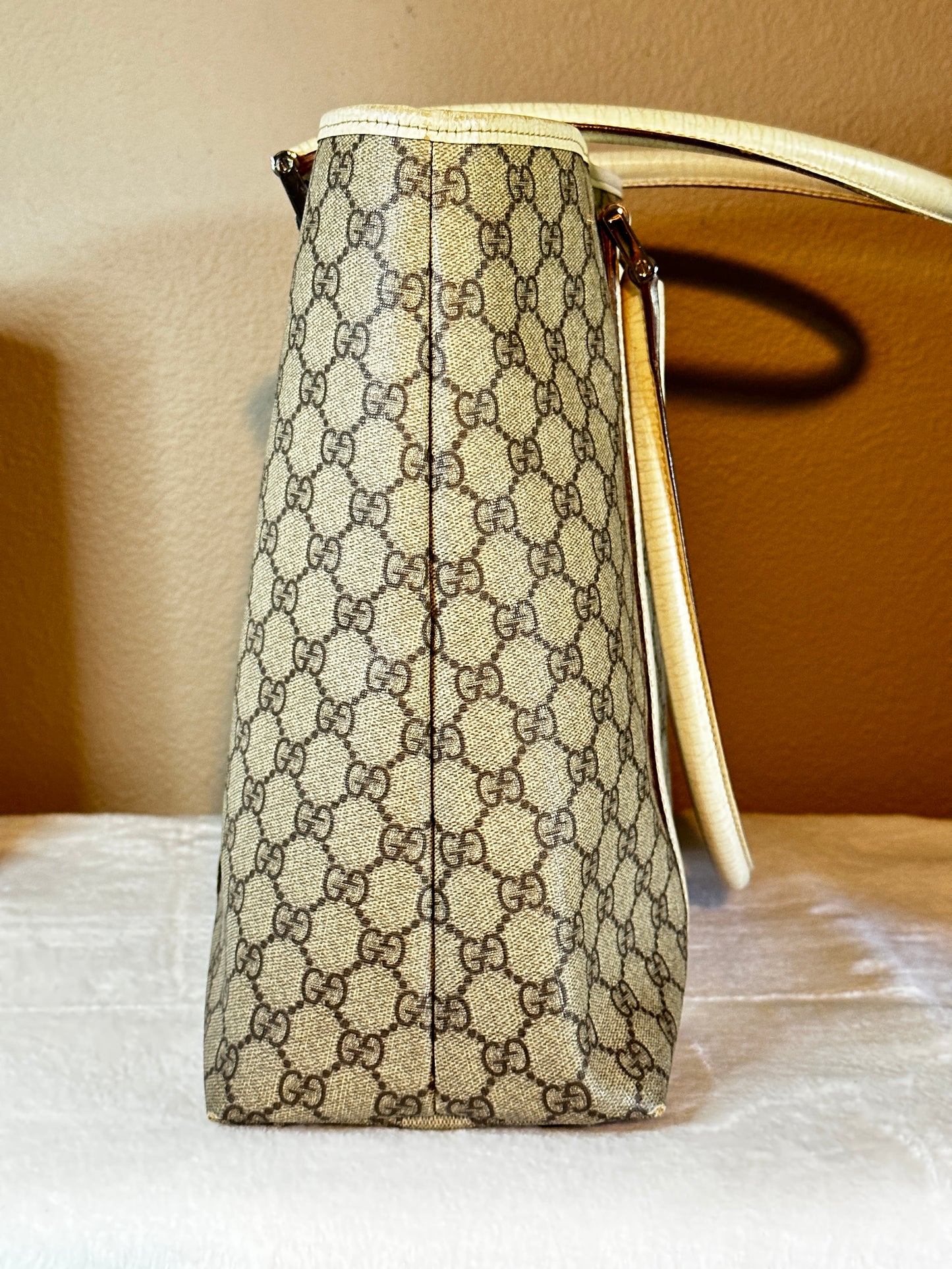 Authentic Gucci GG PVC White & Beige Large Tote