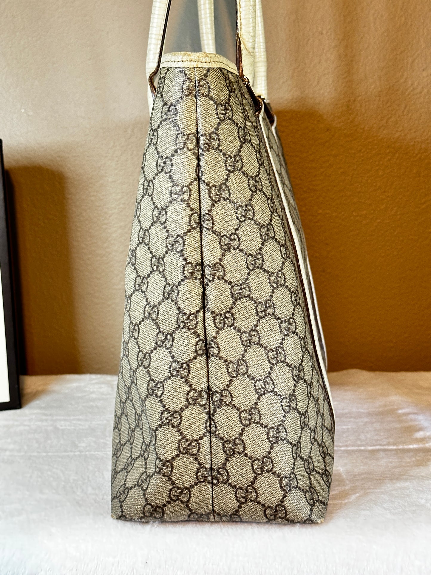 Authentic Gucci GG PVC White & Beige Large Tote