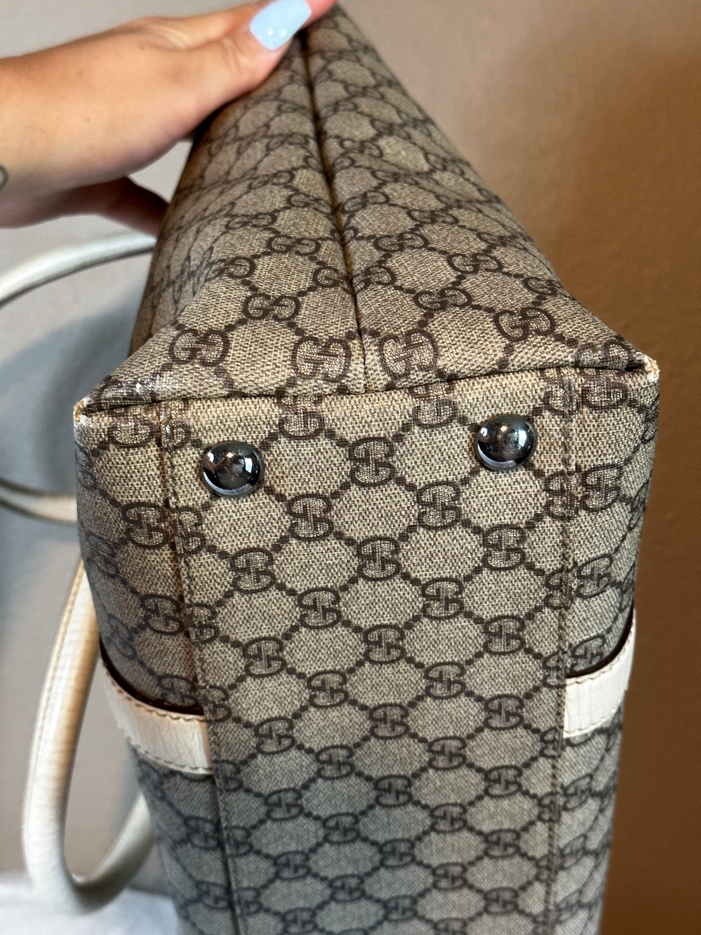 Authentic Gucci GG PVC White & Beige Large Tote