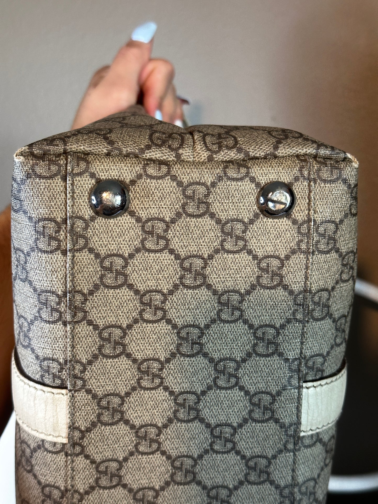 Authentic Gucci GG PVC White & Beige Large Tote
