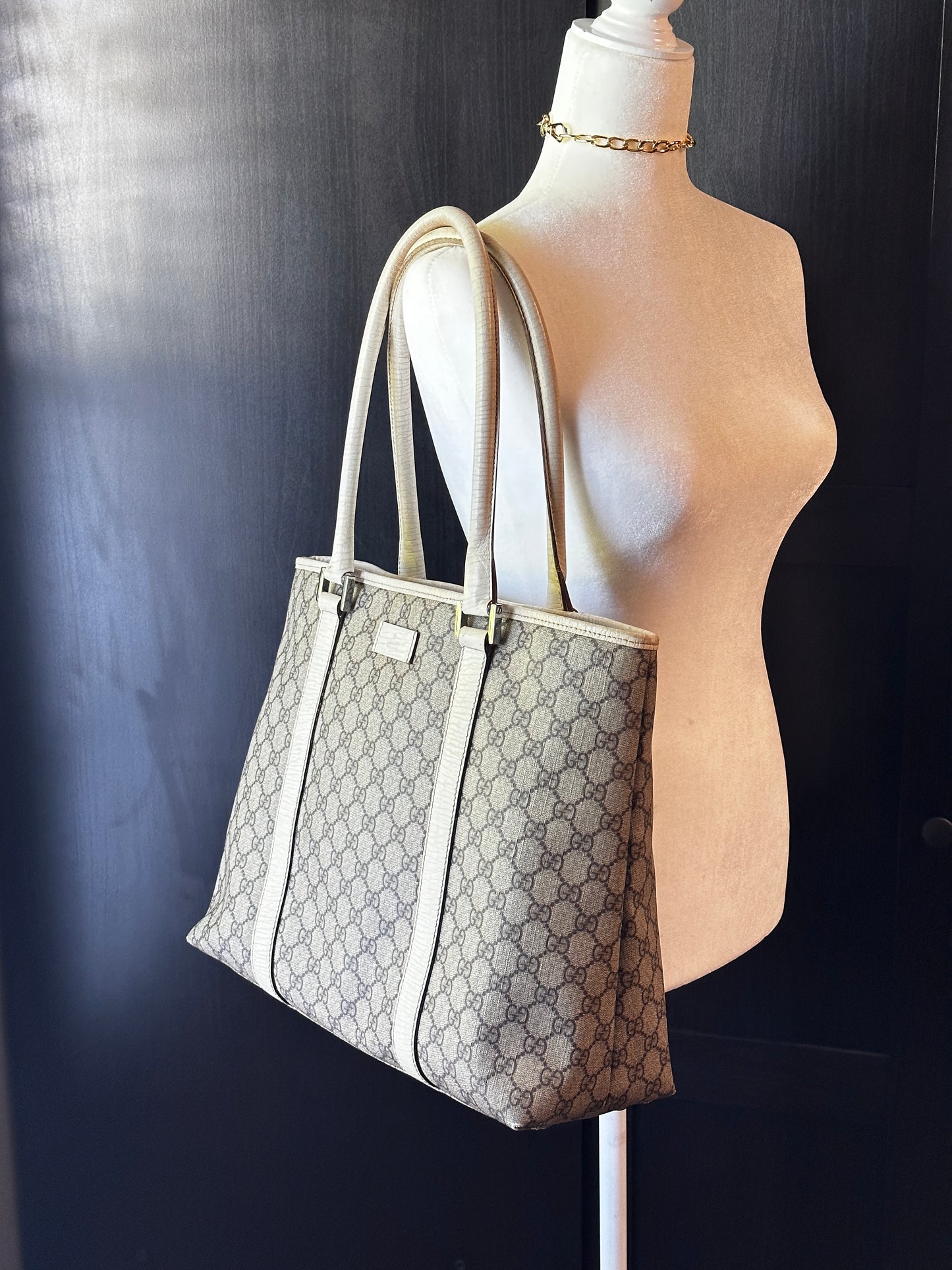 Authentic Gucci GG PVC White & Beige Large Tote